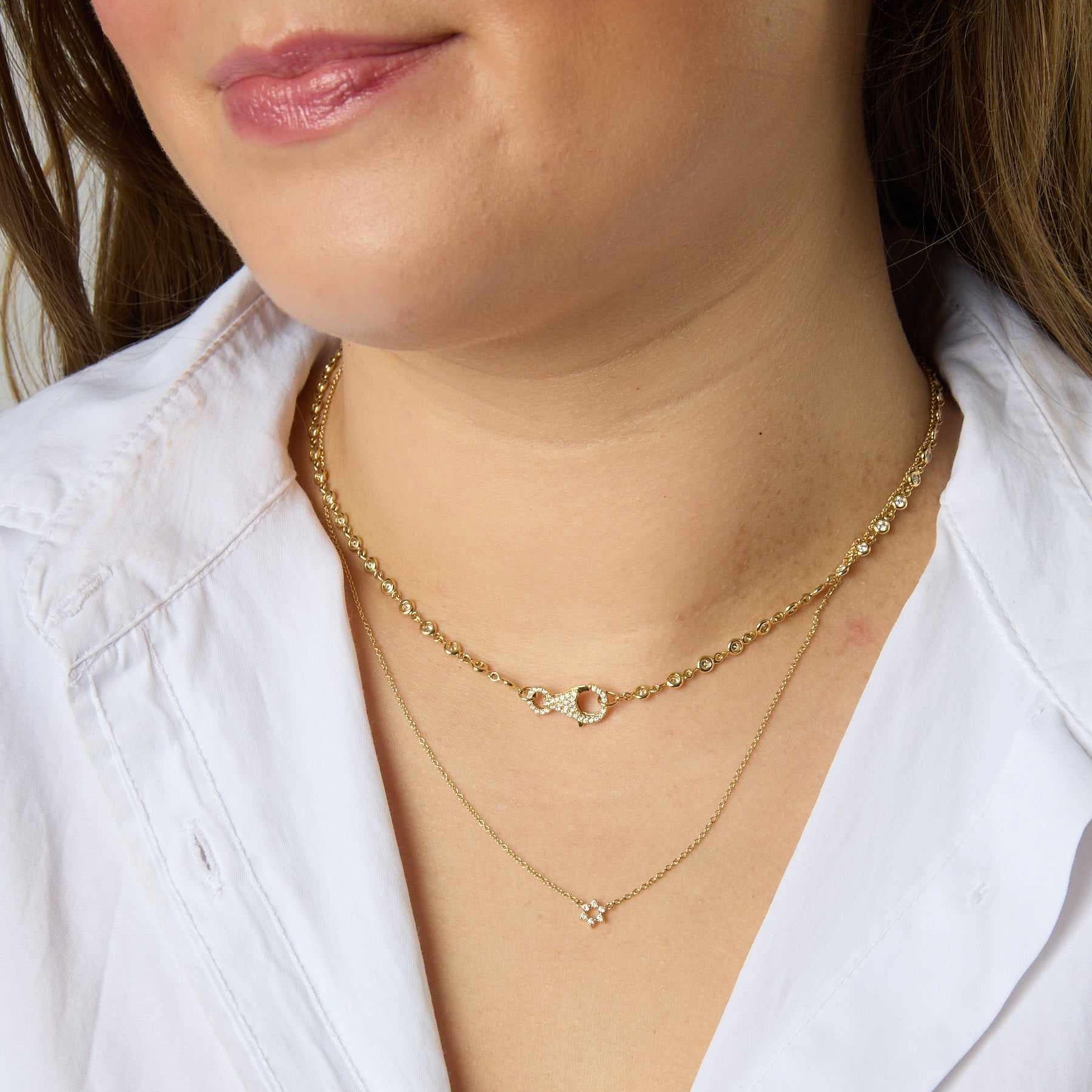 14KY Bezel Set Diamond Necklace with Diamond Clasp