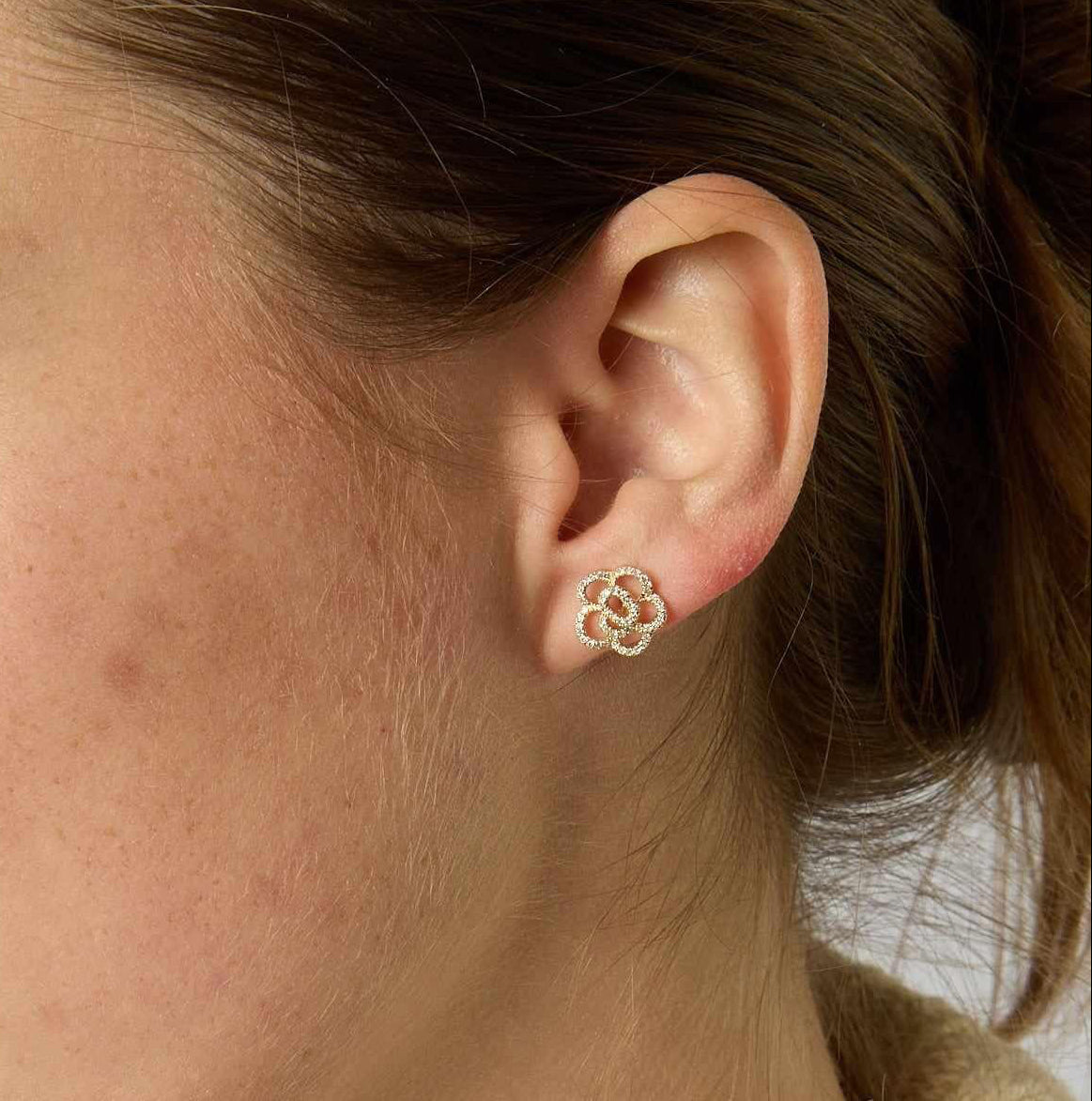 14KY Diamond Pave Rose Studs