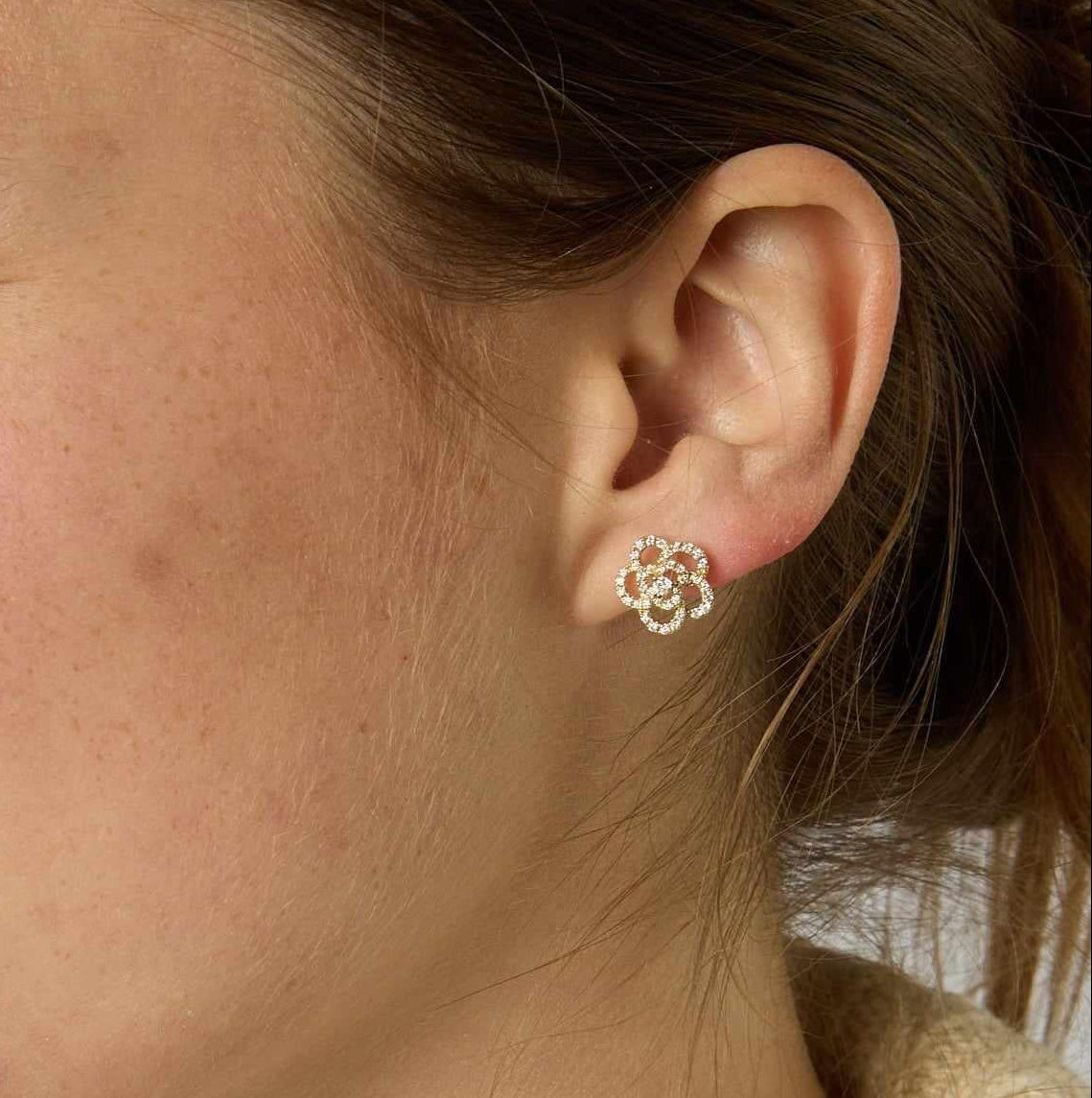 14KY Diamond Rose Flower Studs