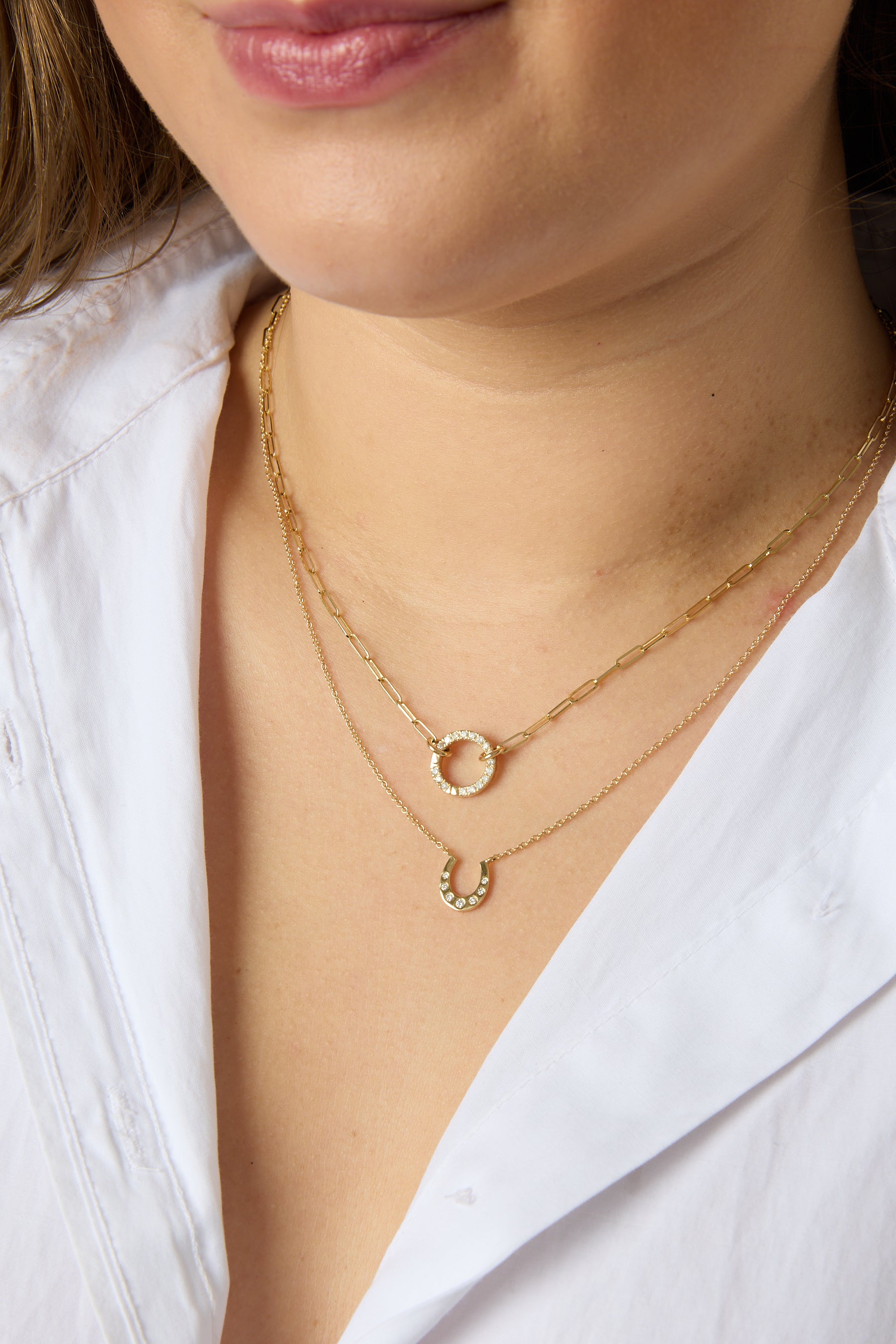 14KY 2.1mm Paper Clip with Diamond Clasp