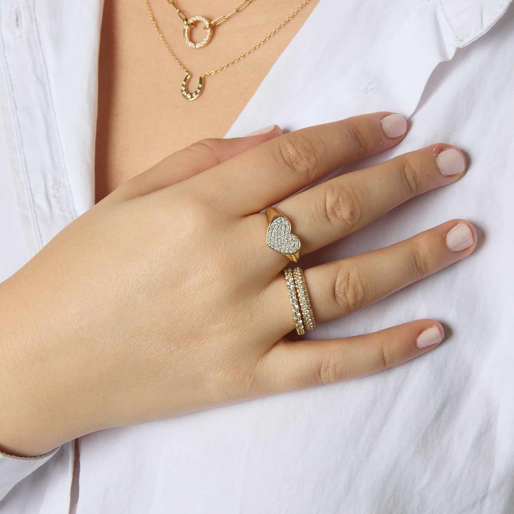 14KY Pave Heart Signet Ring