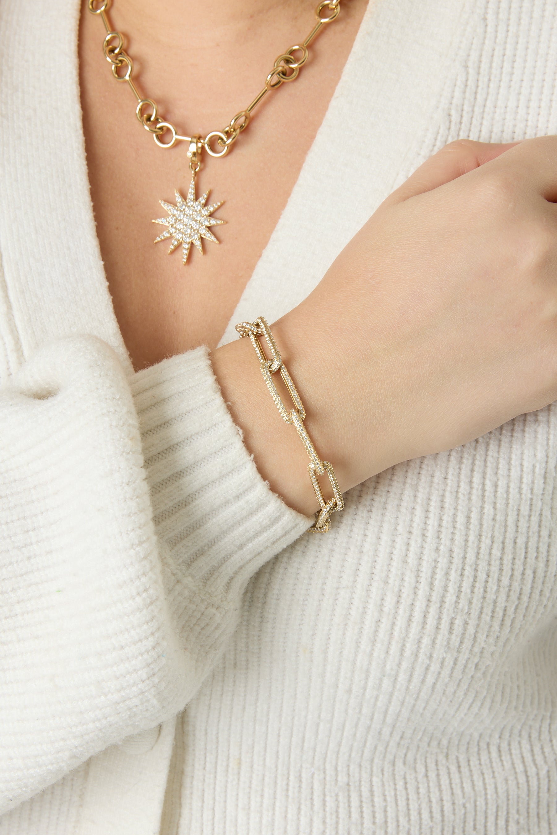 14KY Open Pave Rectangle Link Bracelet