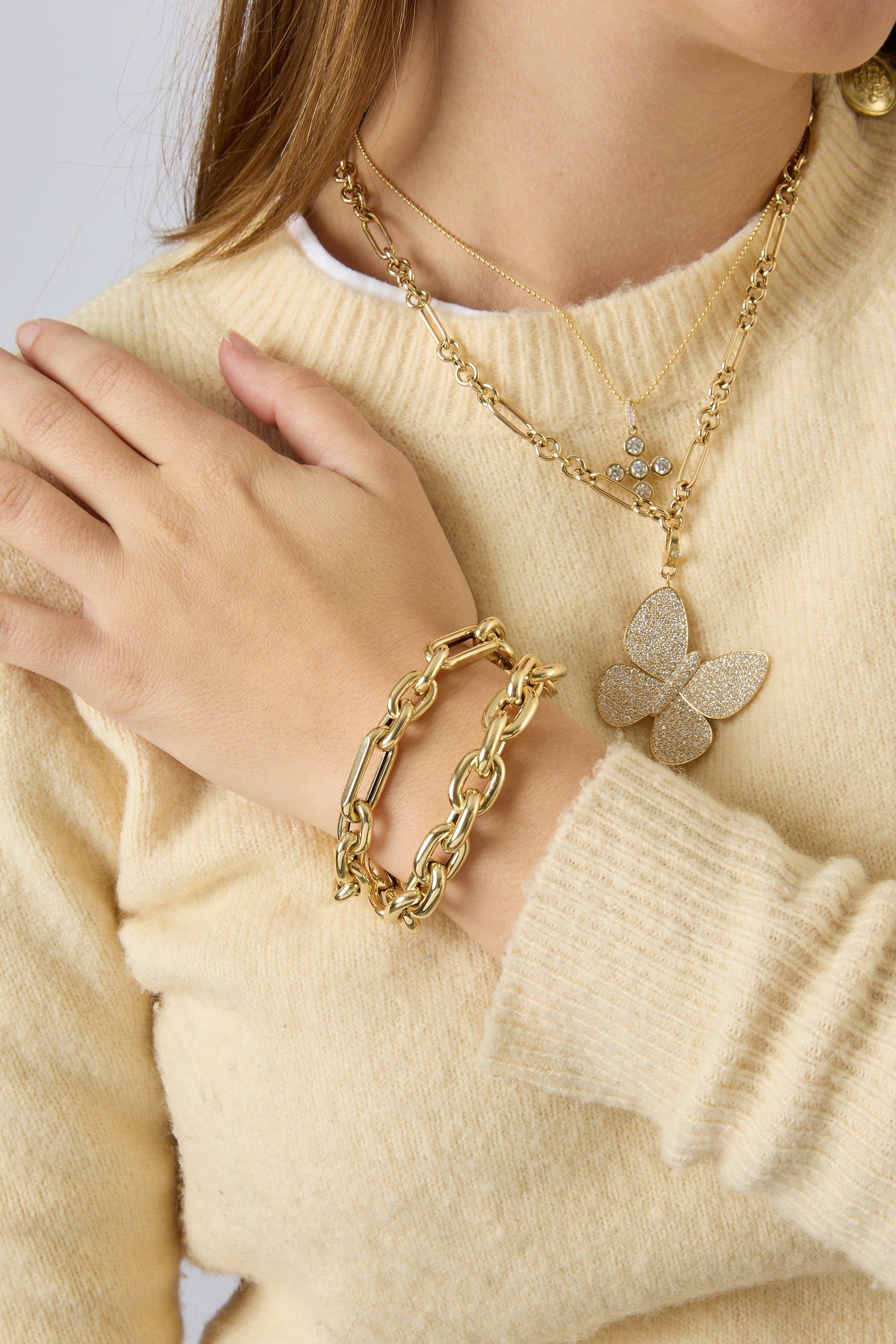 14KY Oval Link Charm Bracelet