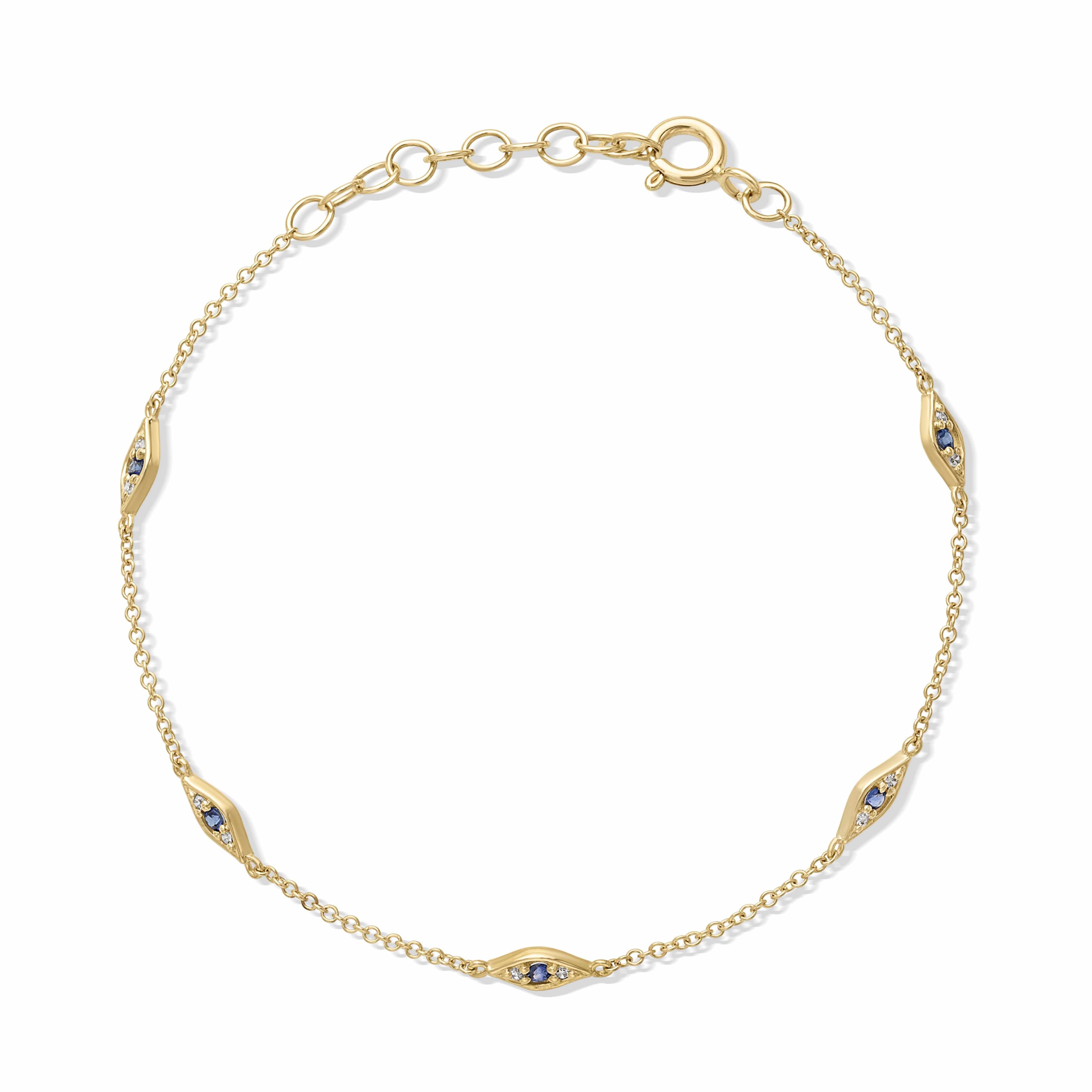 14KY Blue Sapphire and Diamond Eye Station Bracelet