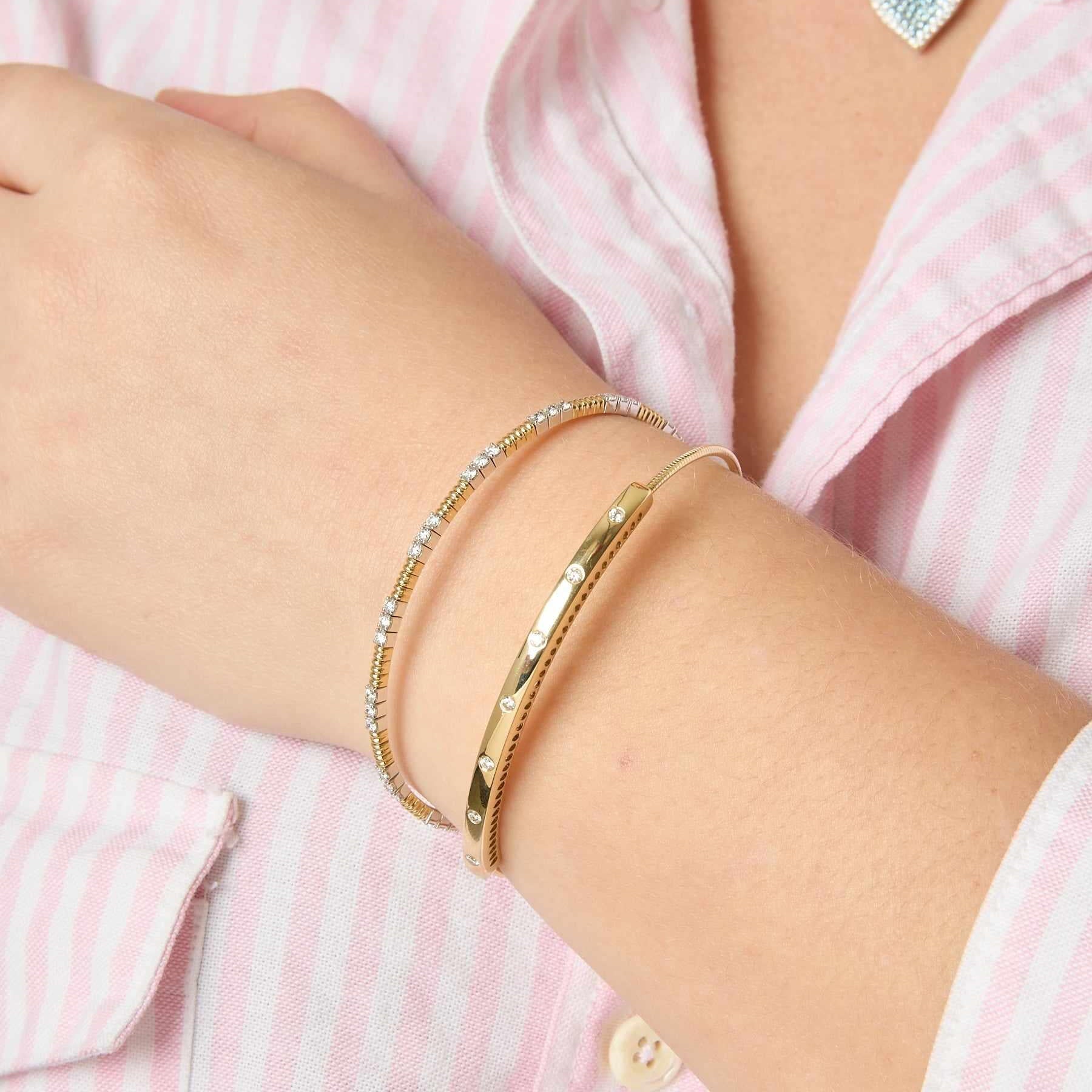 14KY Burnish Set Diamond Expandable Bracelet