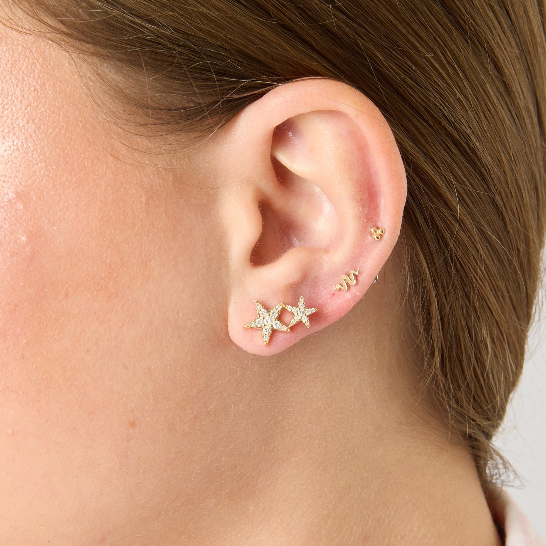 14K Diamond Double Star Earrings