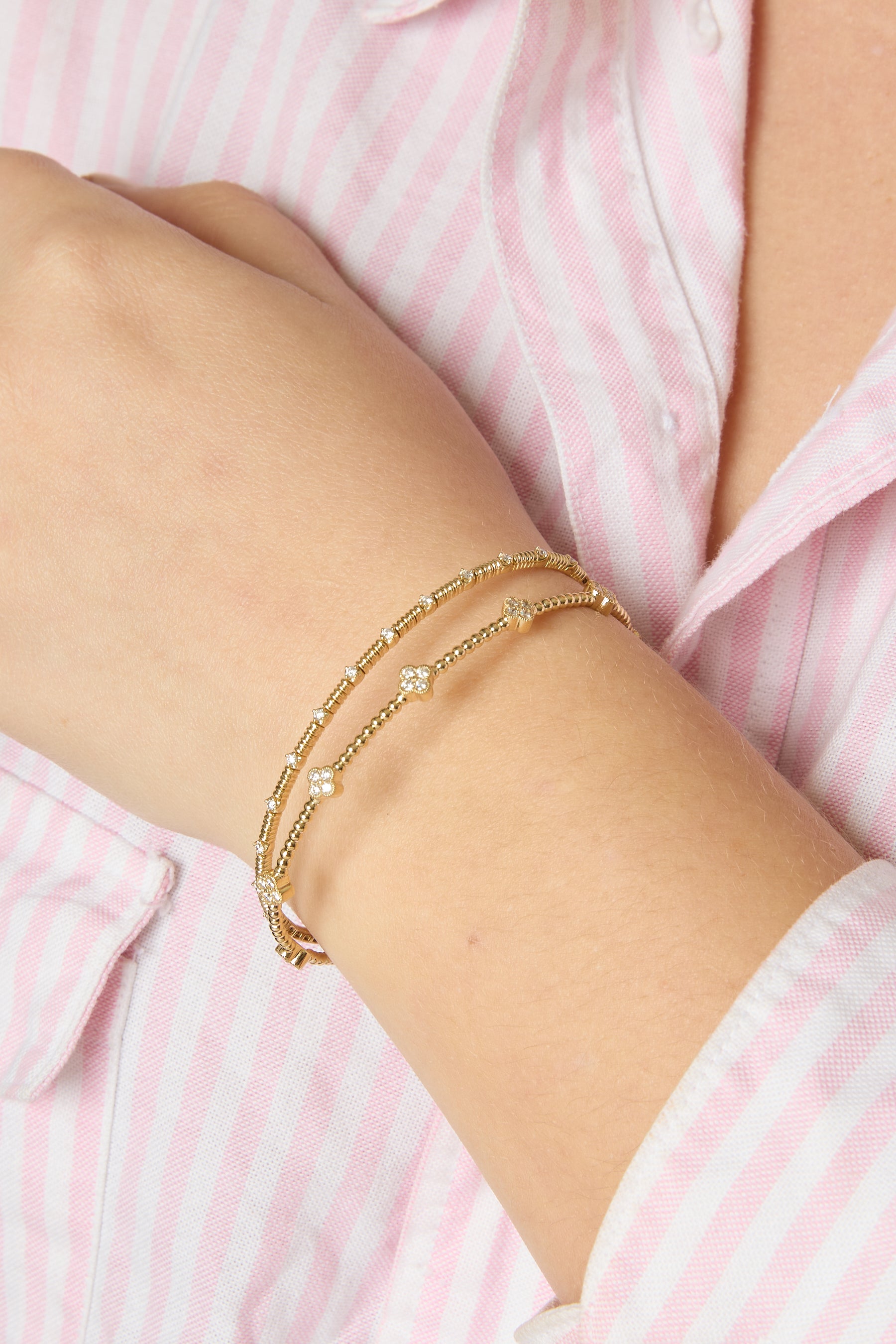 14KY Diamond Leaf Alernating Flex Bracelet