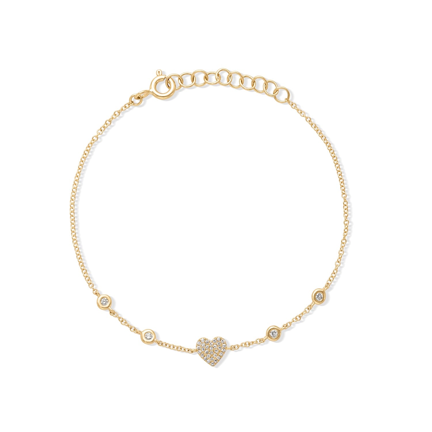 14KY Bezel Diamond and Pave Heart Bracelet