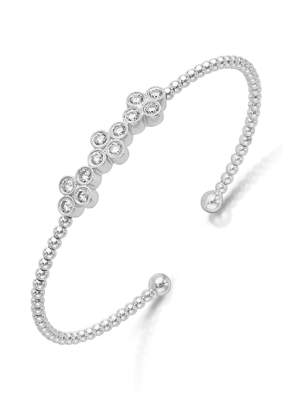 14KW Bujukan Bead Cuff Bracelet with Three Quatrefoil Diamond Stations