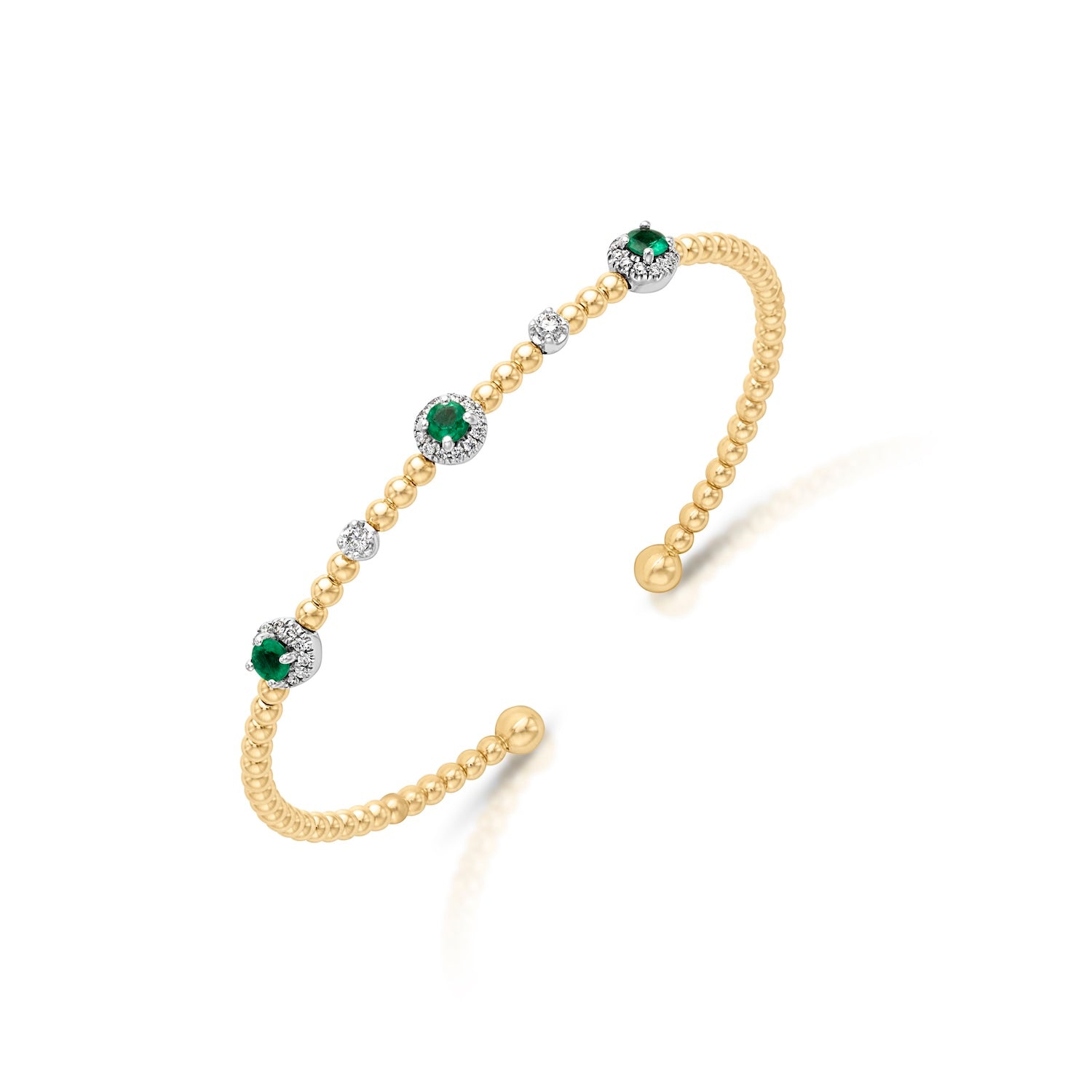 14KWY Bujukan Emerald and Diamond Halo Cuff Bracelet