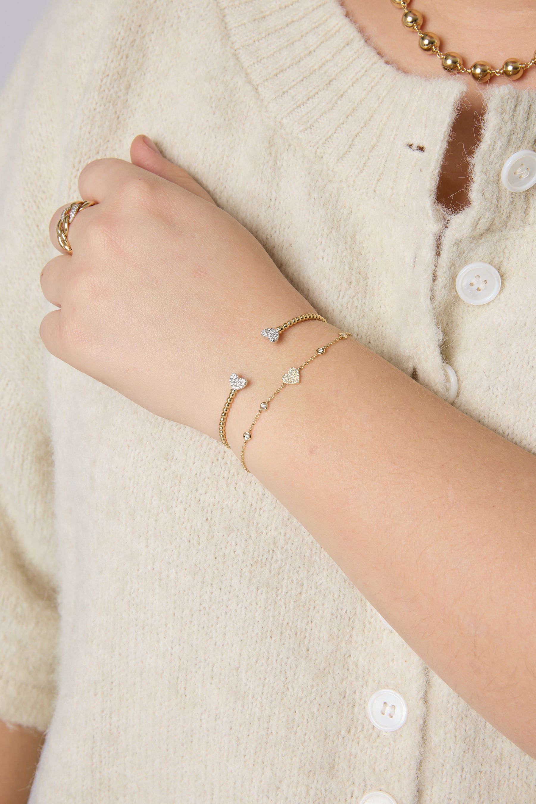 14KY Bezel Diamond and Pave Heart Bracelet