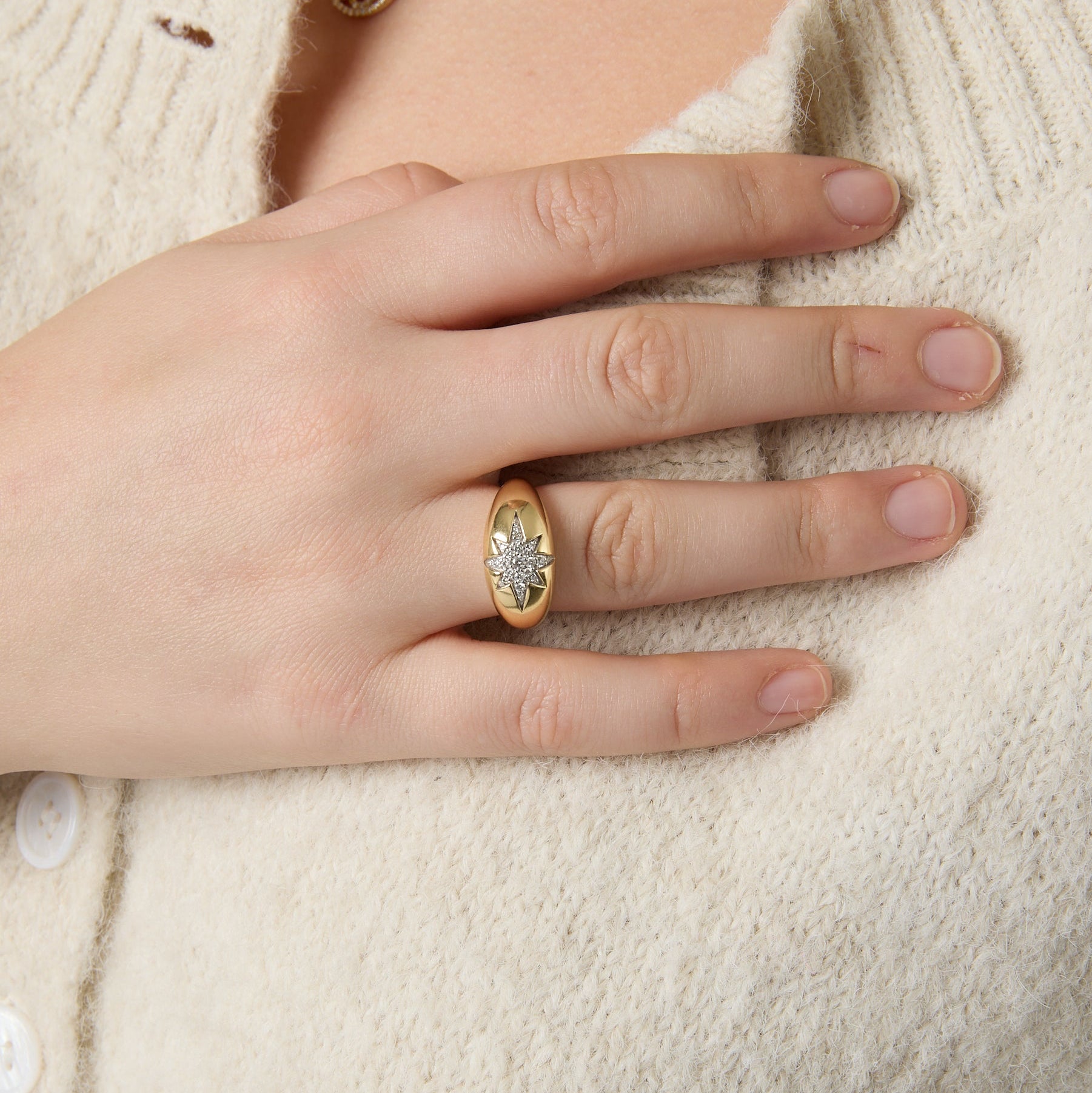 14KY Domed Diamond Star Ring