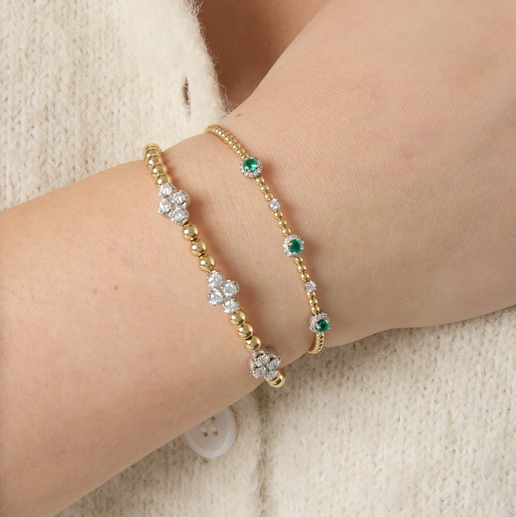 14KWY Bujukan Emerald and Diamond Halo Cuff Bracelet