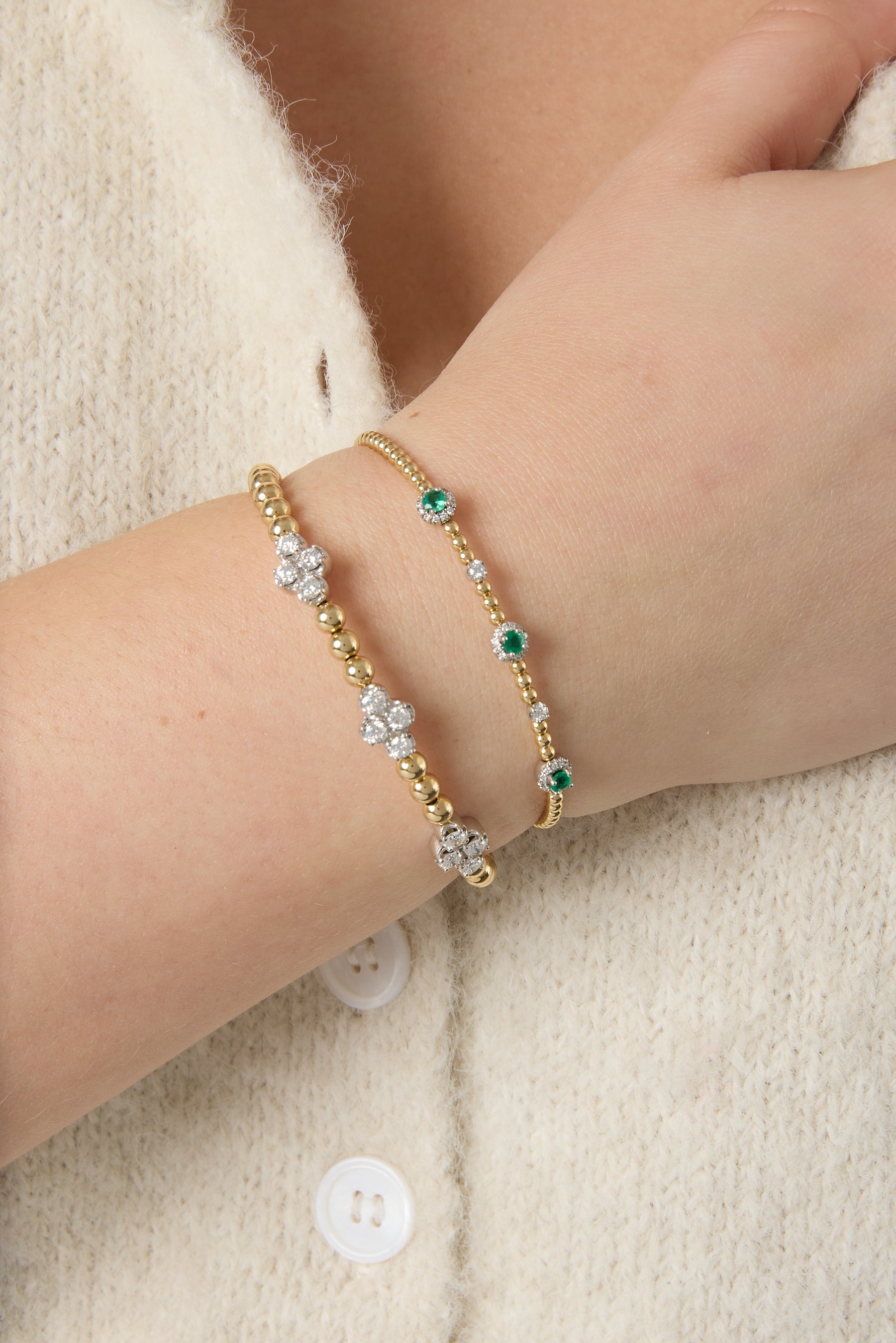 14KYW Cluster Diamond Bangle with Lock