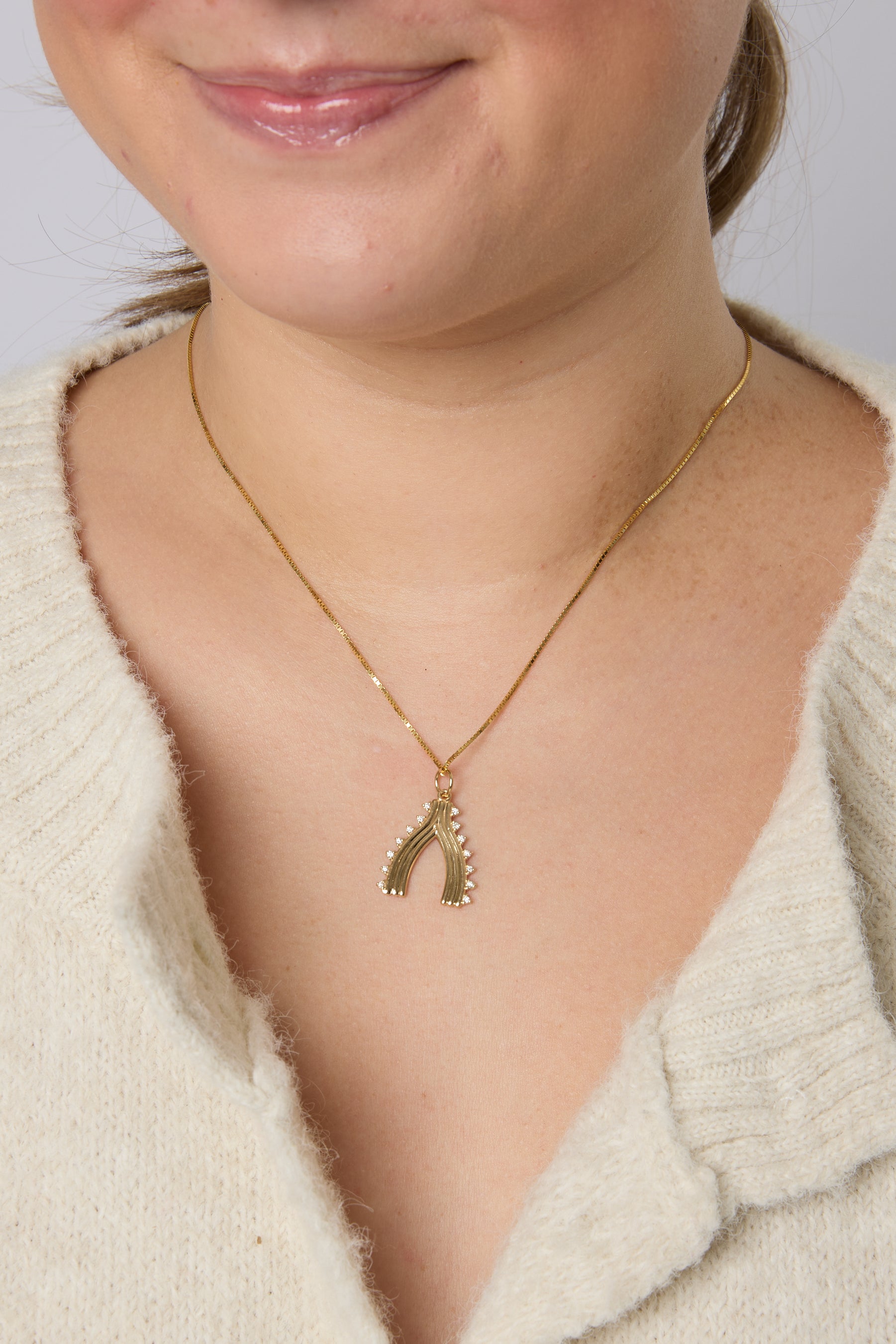 14KY Diamond Fluted Wishbone Charm