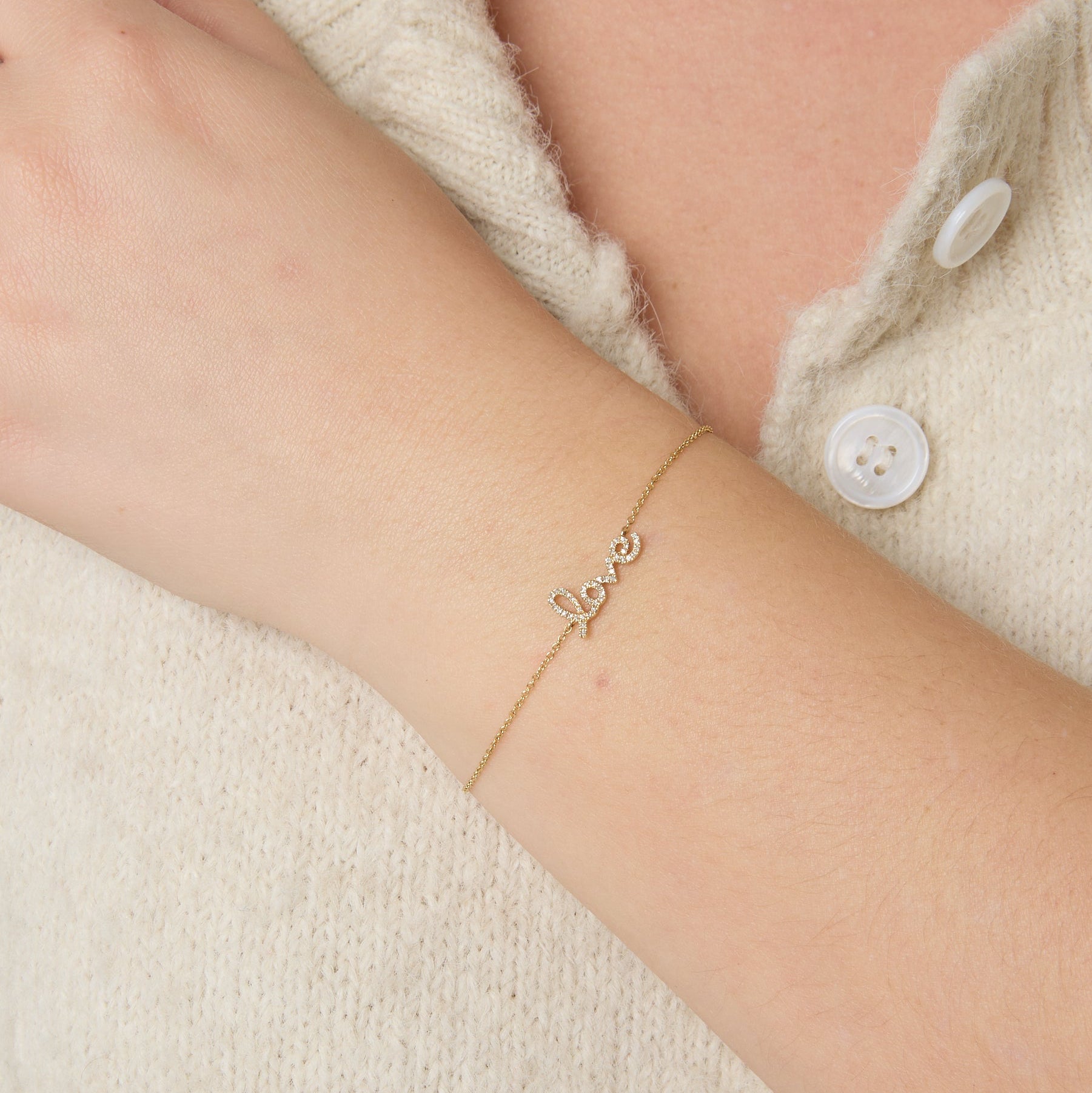 14KY Diamond Script Love Bracelet