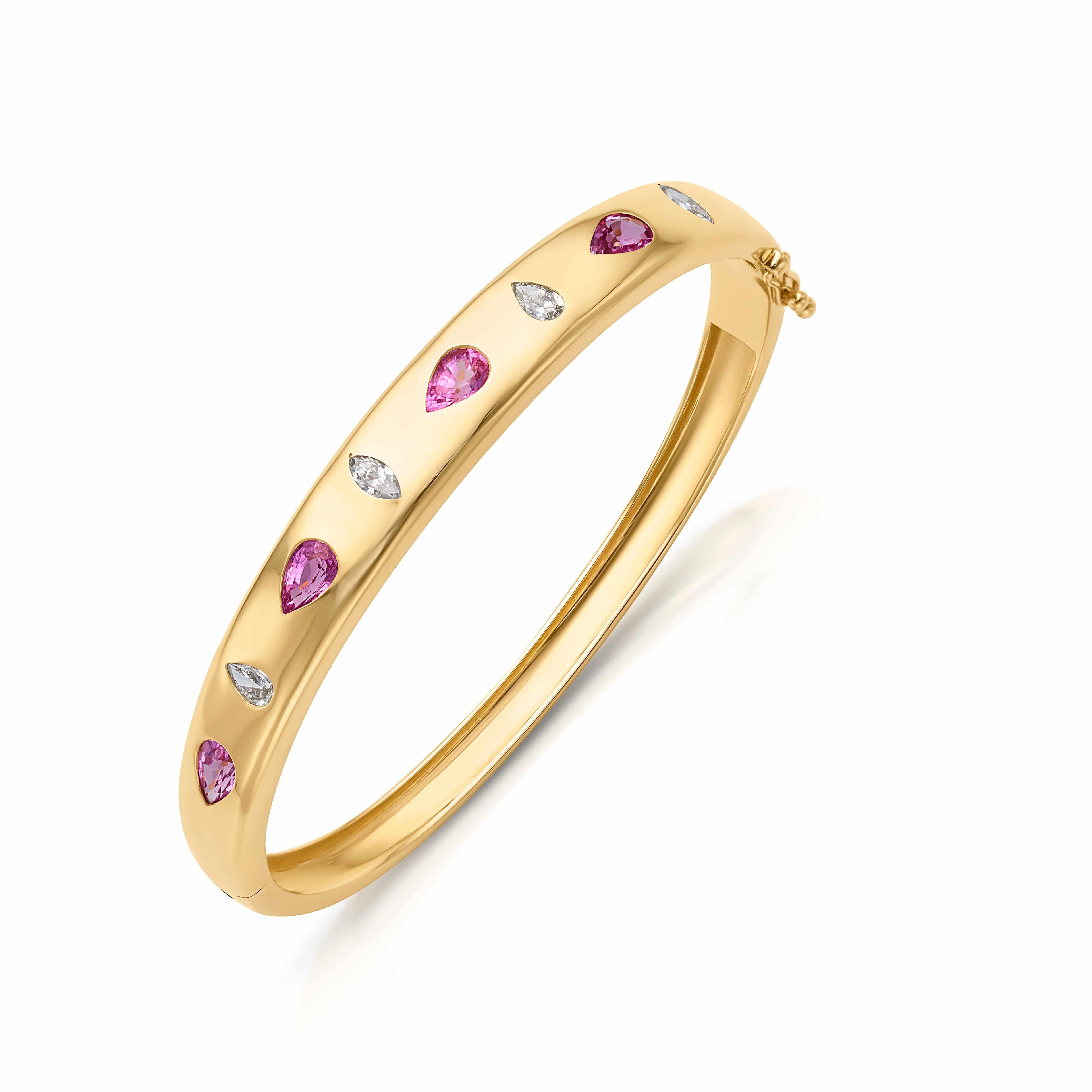 14KY Bangle with Pink Sapphires and Diamonds