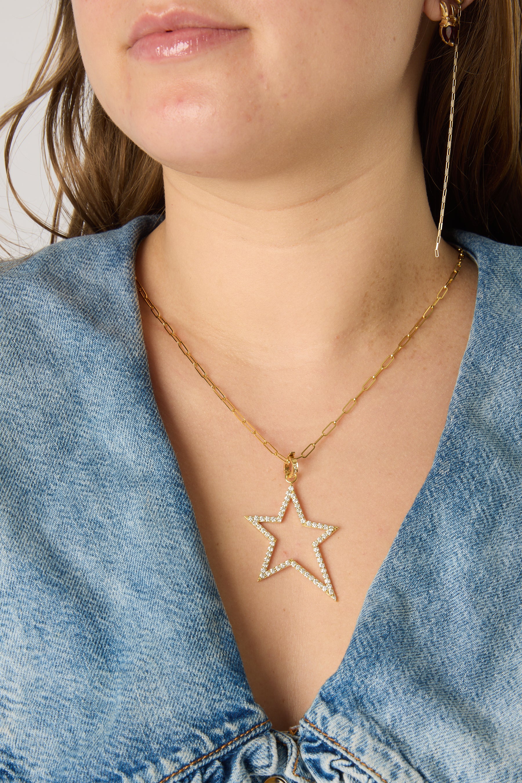 18KY Diamond Open Star Charm