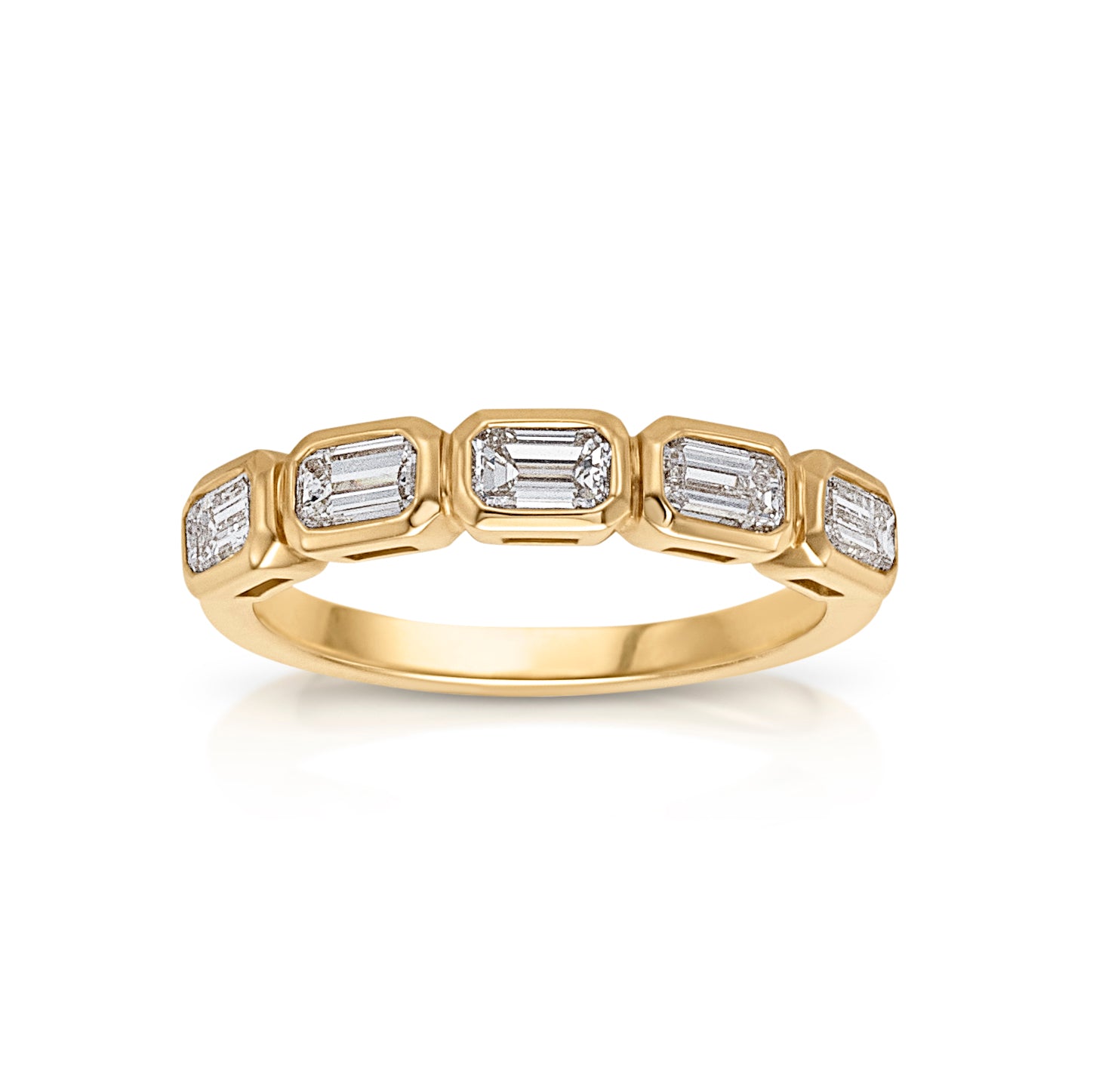 18KY Emerald Cut Diamond Horizontal Halfway Band