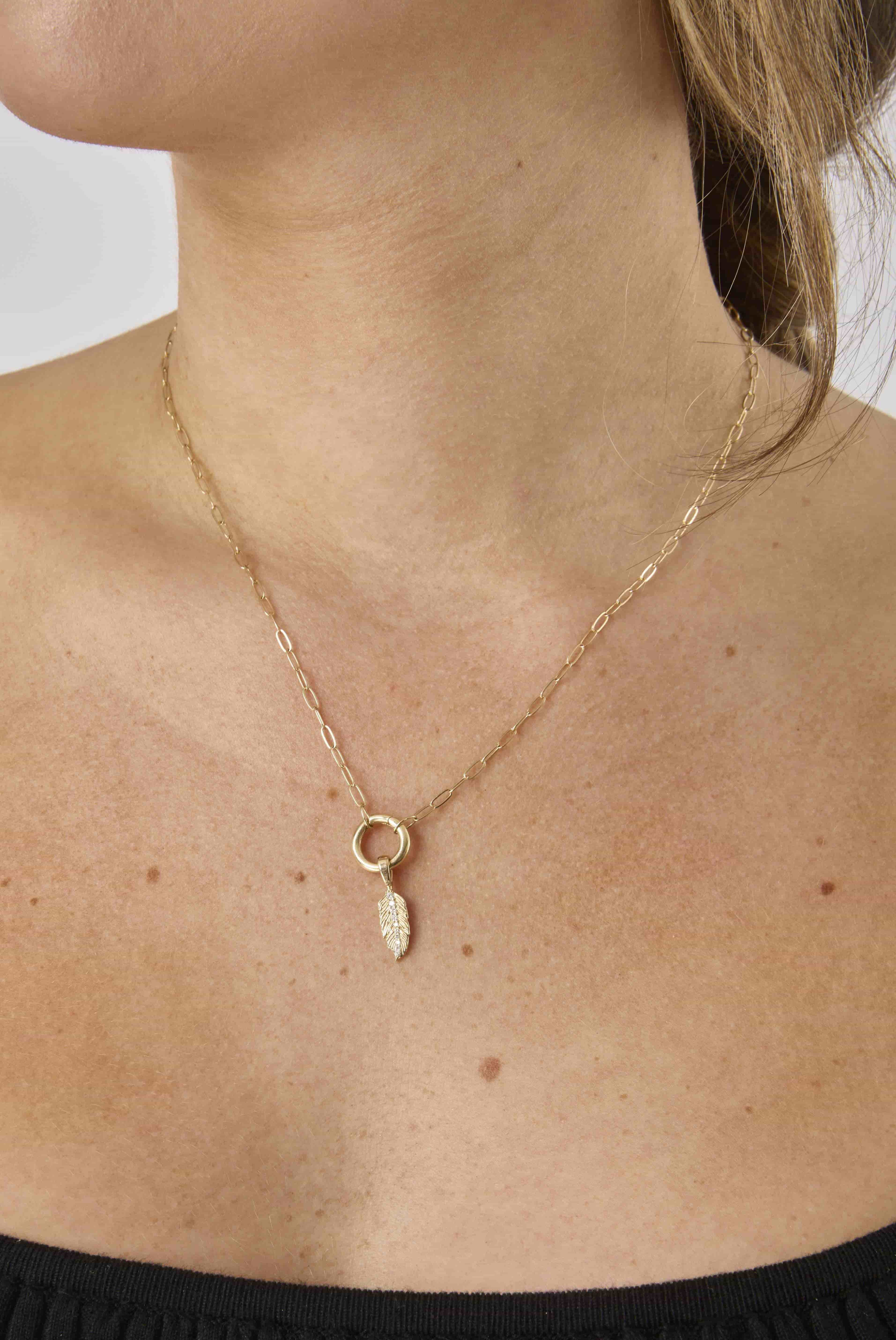 14KY Diamond Lucky Feather Charm