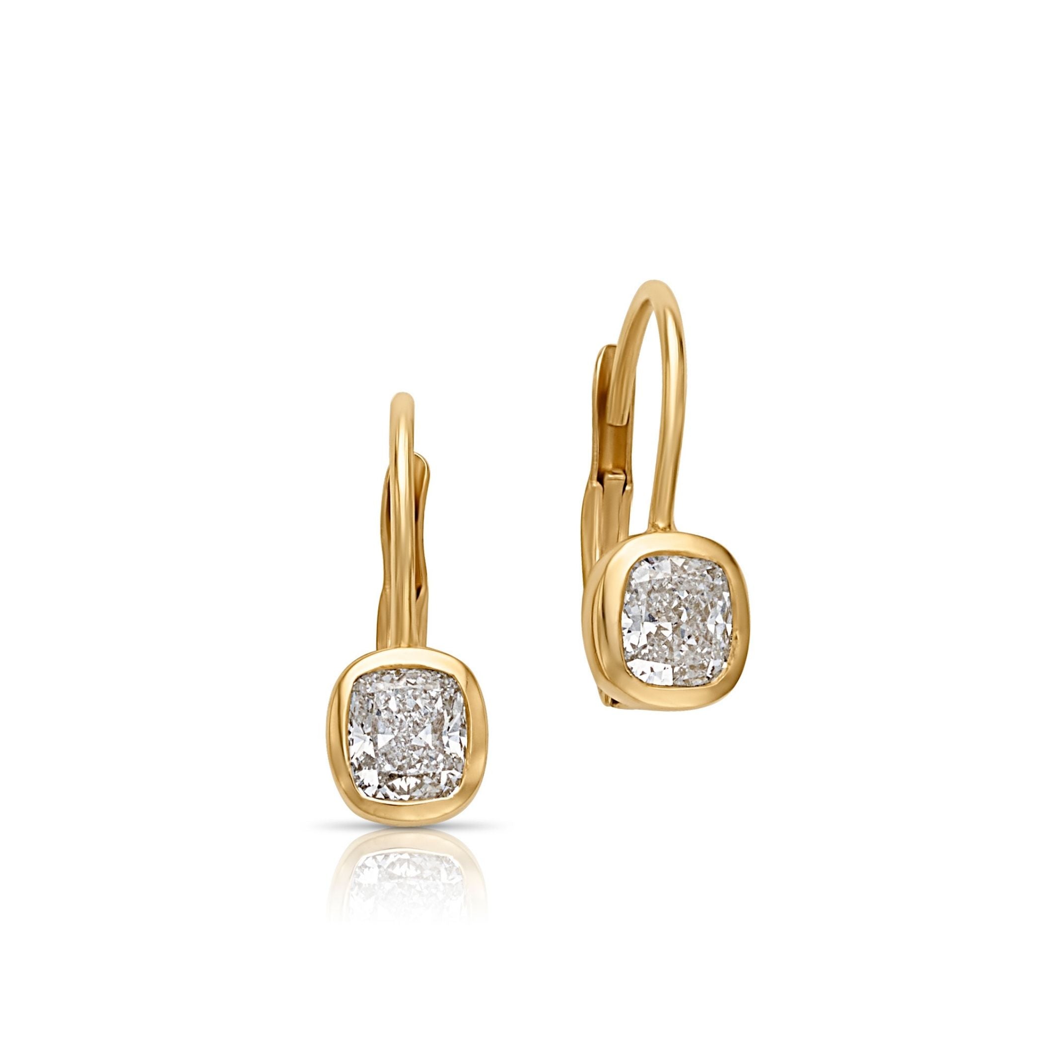 18KY Cube Diamond Bezel Drop Earrings