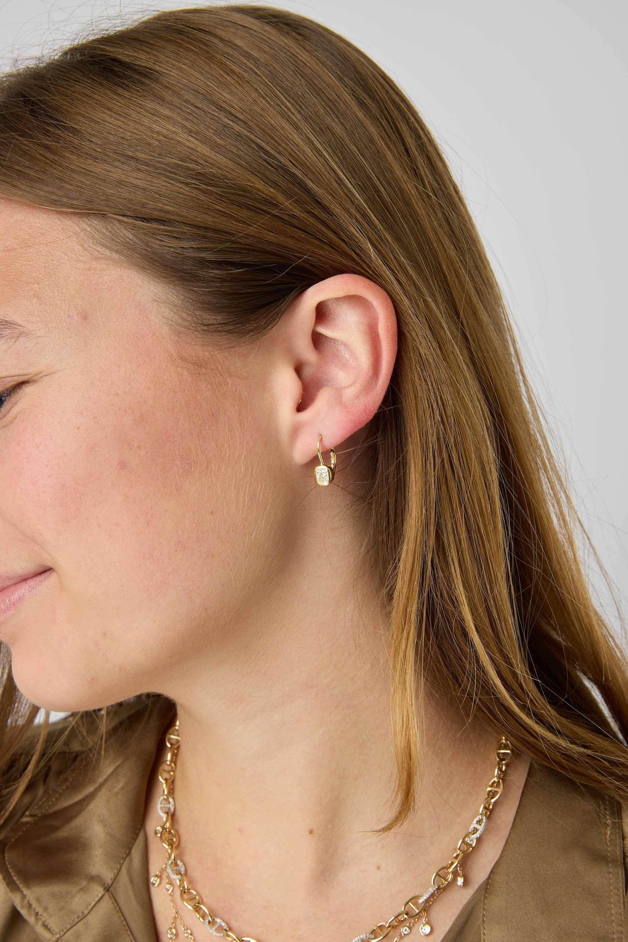 18KY Cube Diamond Bezel Drop Earrings