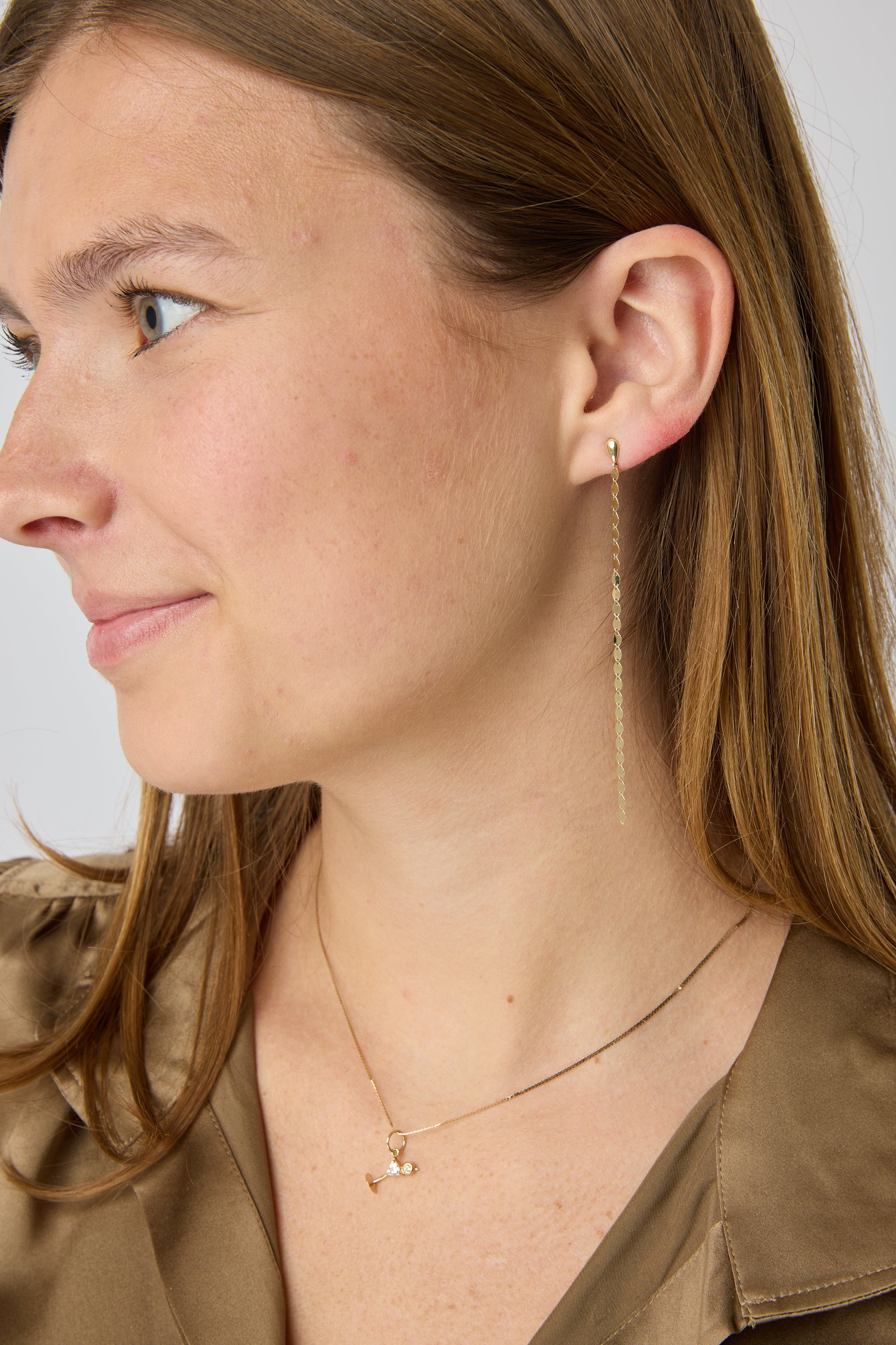 14KY 3" Mirror Chain Drop Earring