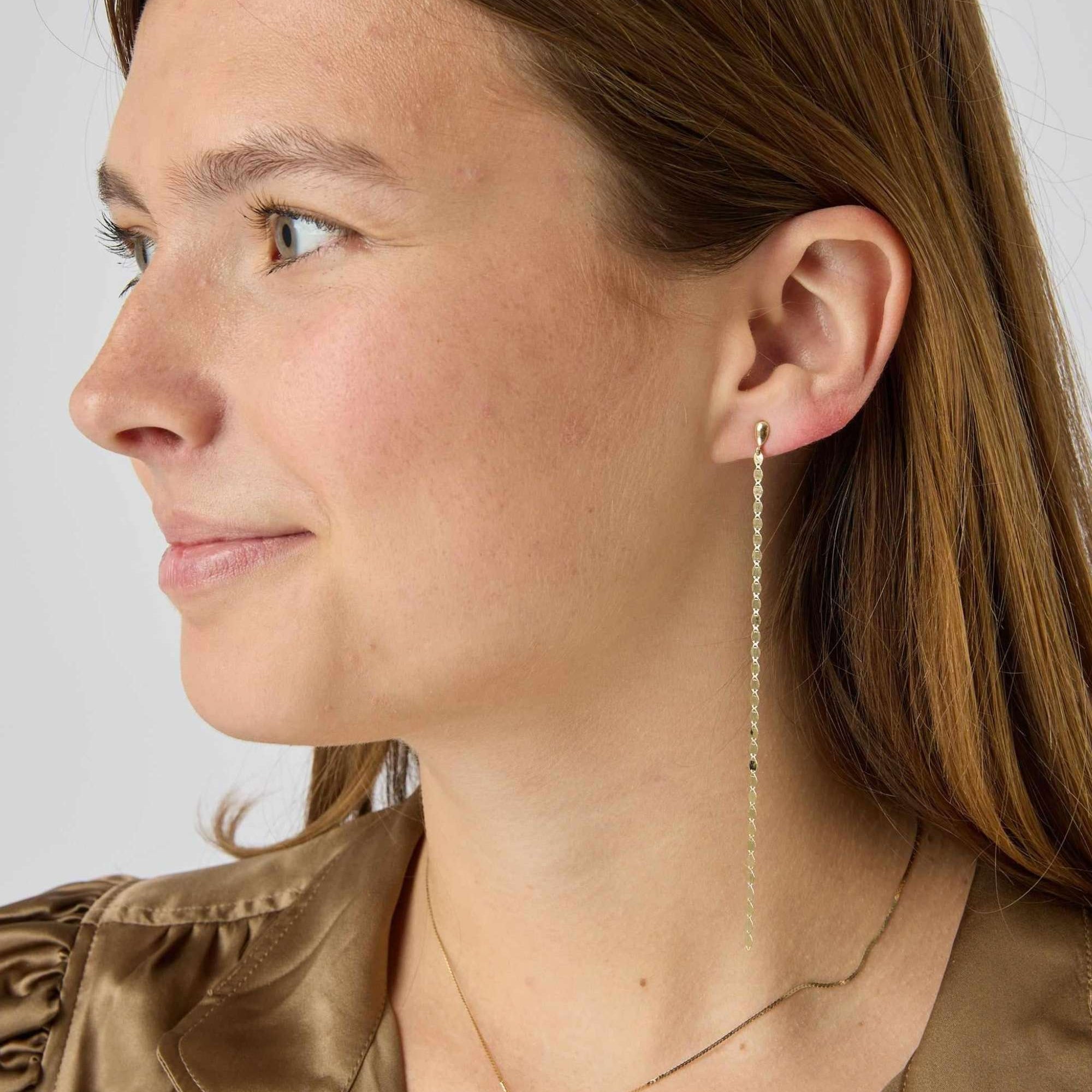 14KY 4" Mirror Chain Earring