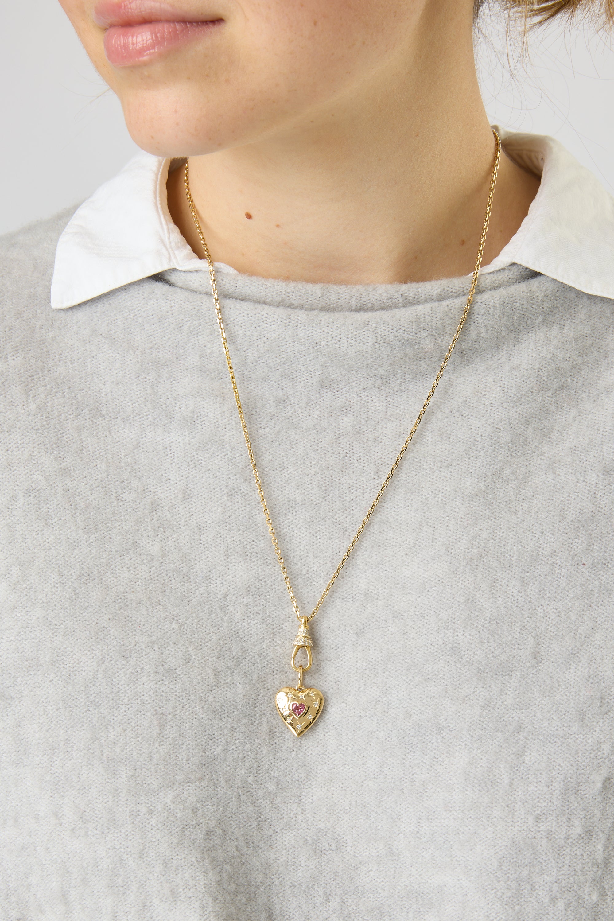 14KY Pink Tourmaline Heart Charm