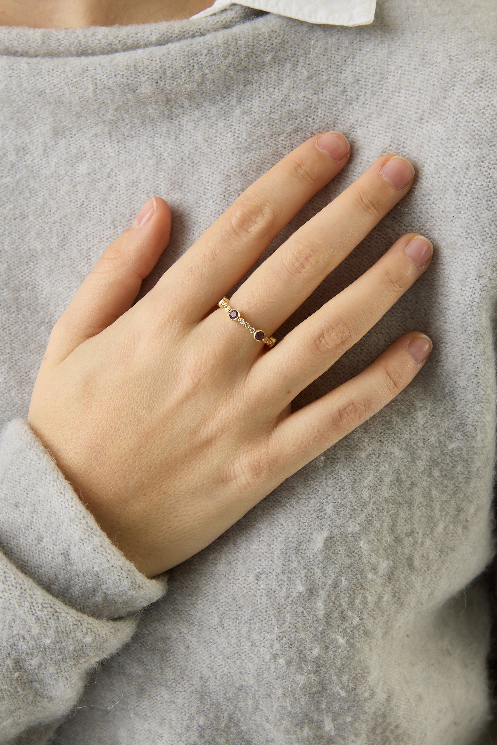 14KY Diamond and Amethyst Ring