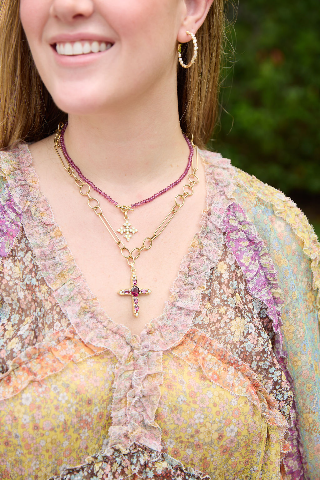 Garnet Beaded Necklace with 18KY Toggle Clasp