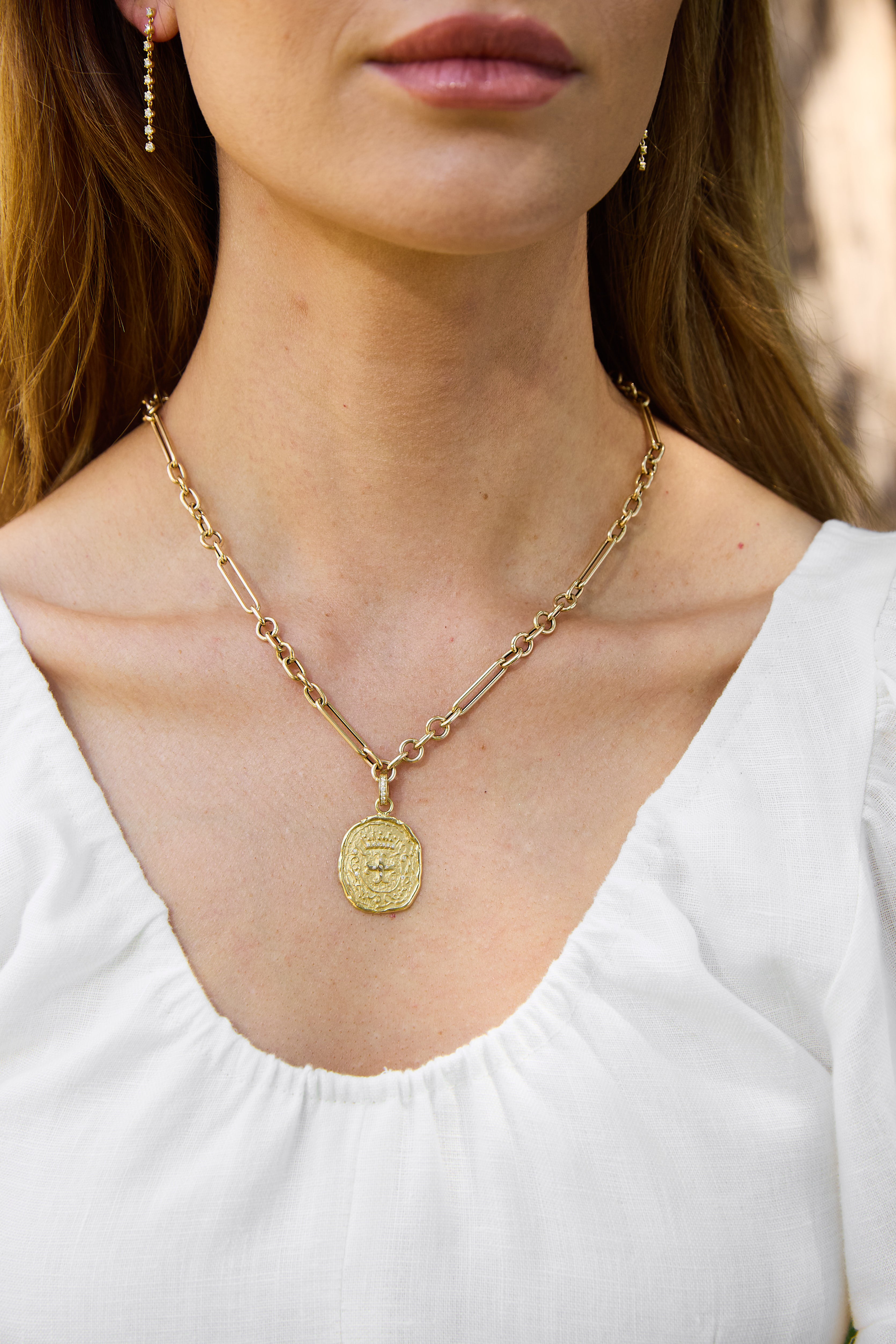 18KY Thanksgiving Cross Coin with Pave Diamonds