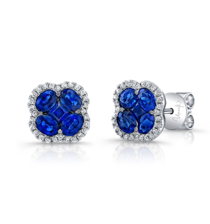 18KW Blue Sapphire and Diamond Earrings-Earrings-Uneek-Susan Saffron Jewelry