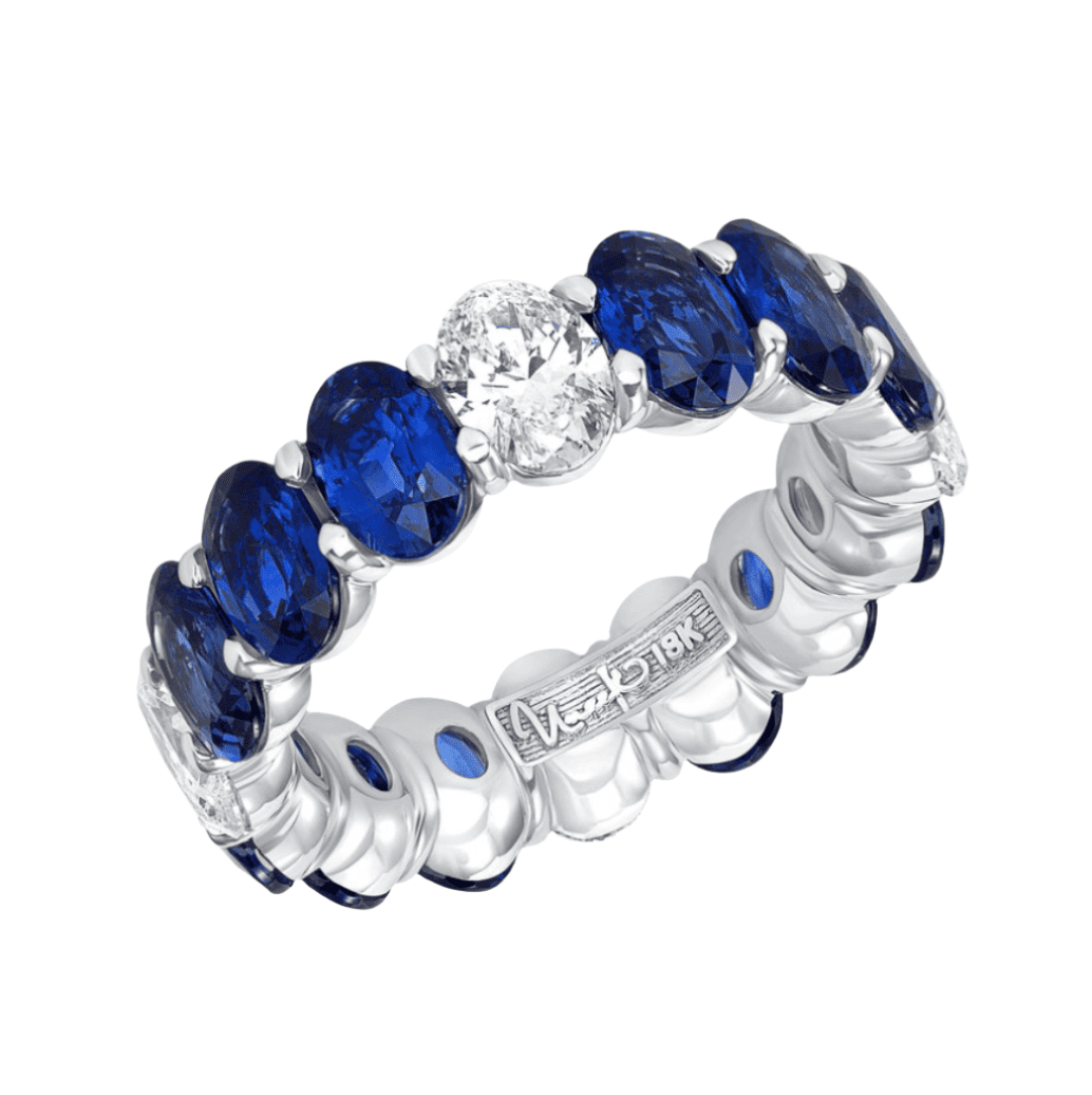 18KW Oval Sapphire and Diamond Eternity Band