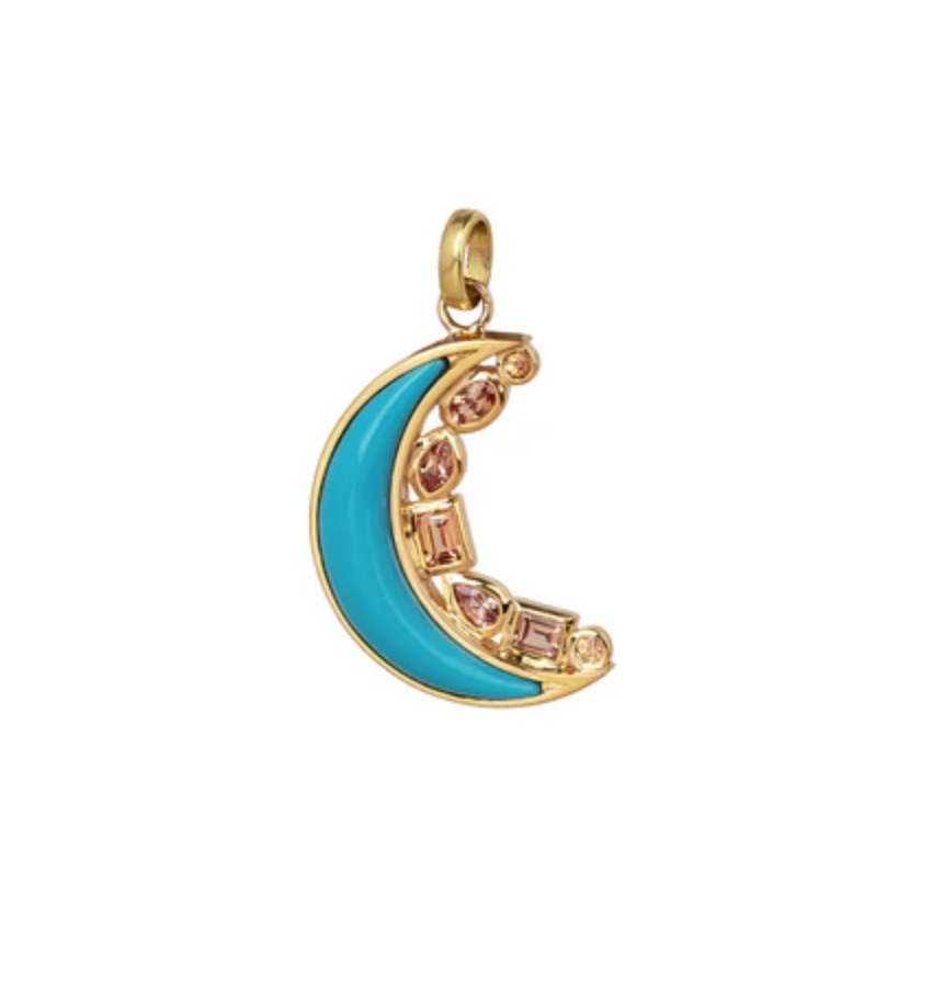 18KY Mini Monroe Crescent Turquoise Pendant