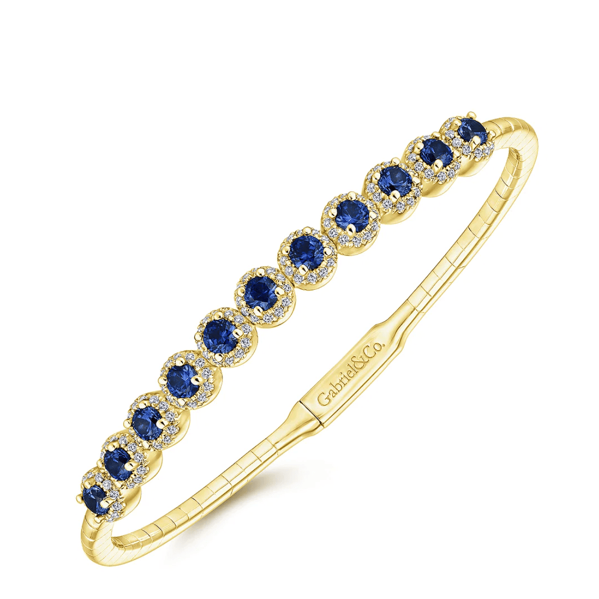 14KY Round Sapphire & Diamond Halo Bangle-Bracelets-Gabriel & Co.-Susan Saffron Jewelry