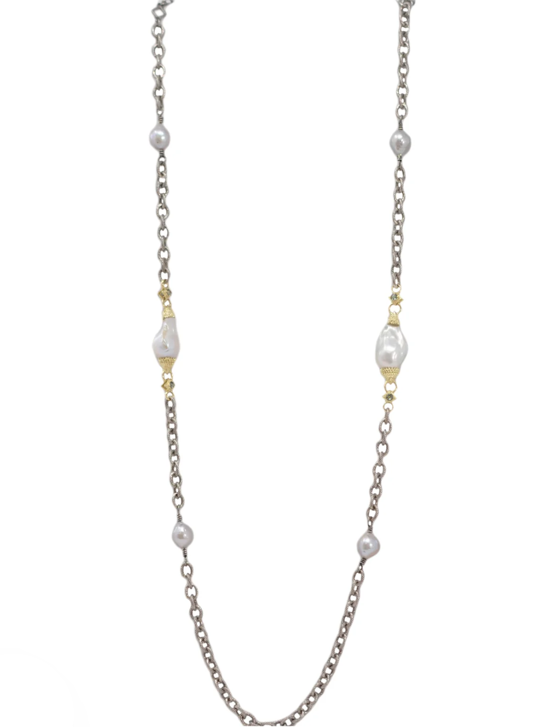 Edison Pearl Stations on Chain Link Necklace