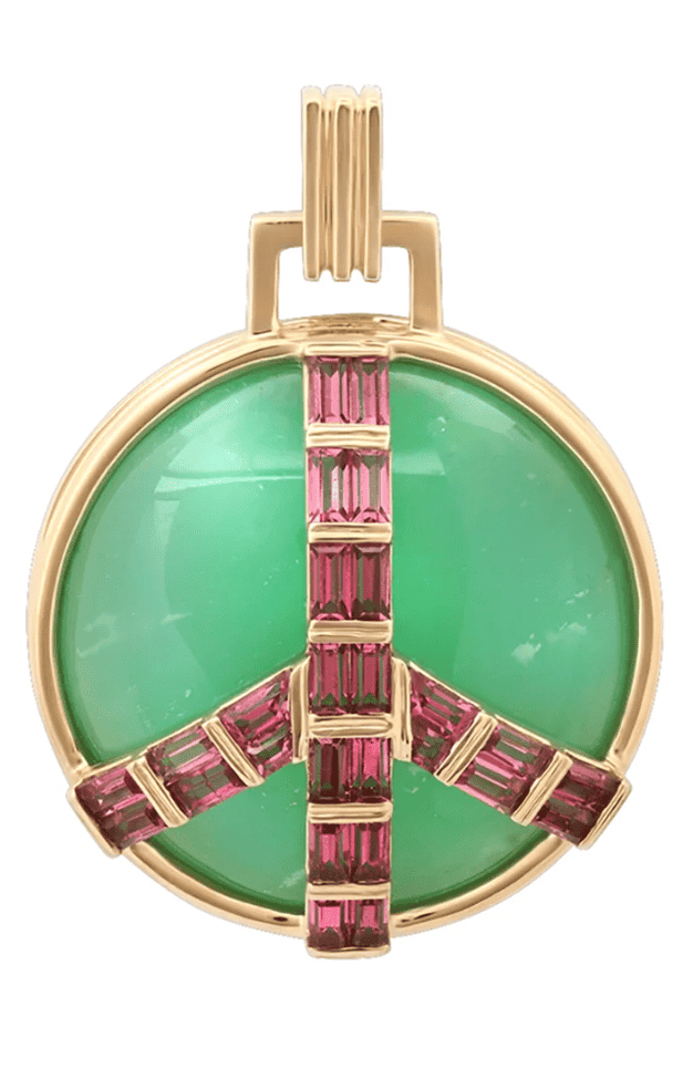 14KY Midsize Peace Pendant in Chrysoprase and Pink Tourmaline-Necklaces-Helena Rose-Susan Saffron Jewelry