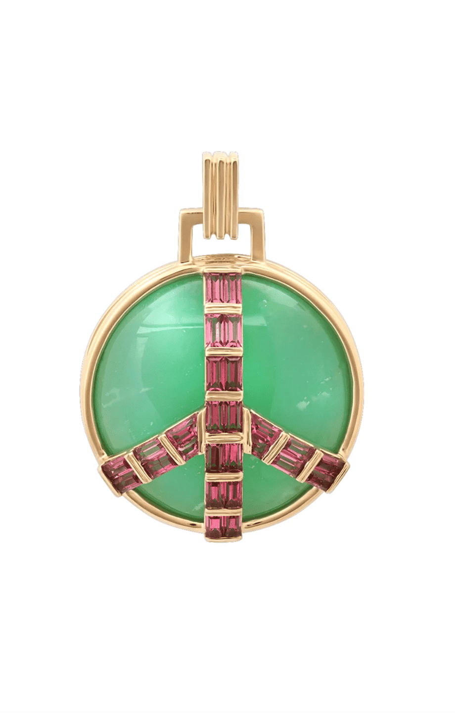 14KY Midsize Peace Pendant in Chrysoprase and Pink Tourmaline