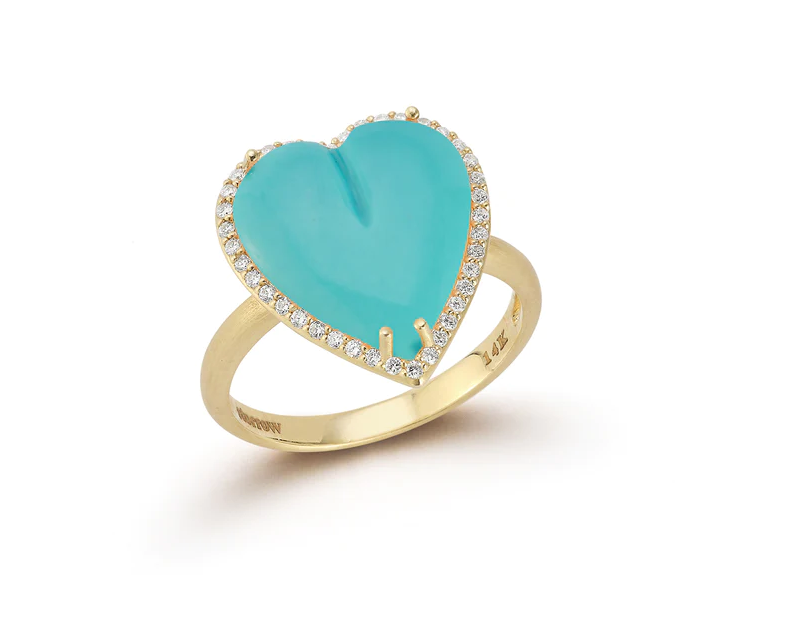 14KY Diamond and Turquoise Large Alana Heart Ring