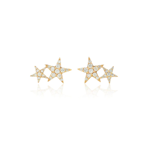 14K Diamond Double Star Earrings