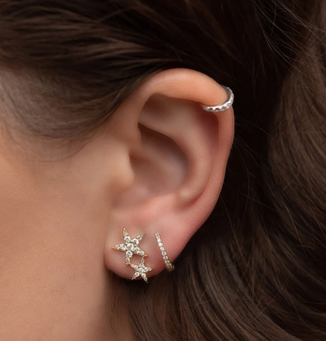 14KY Diamond Double Star Earrings