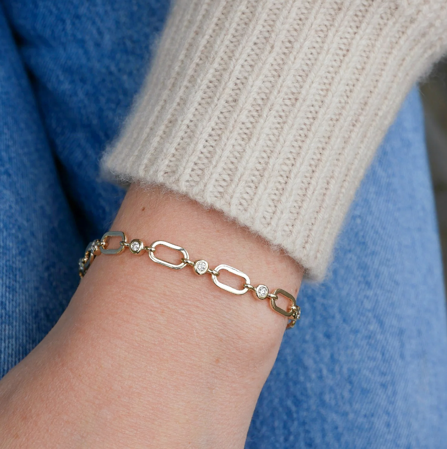 14KY Diamond Pillow Jumbo Link Chain Bracelet