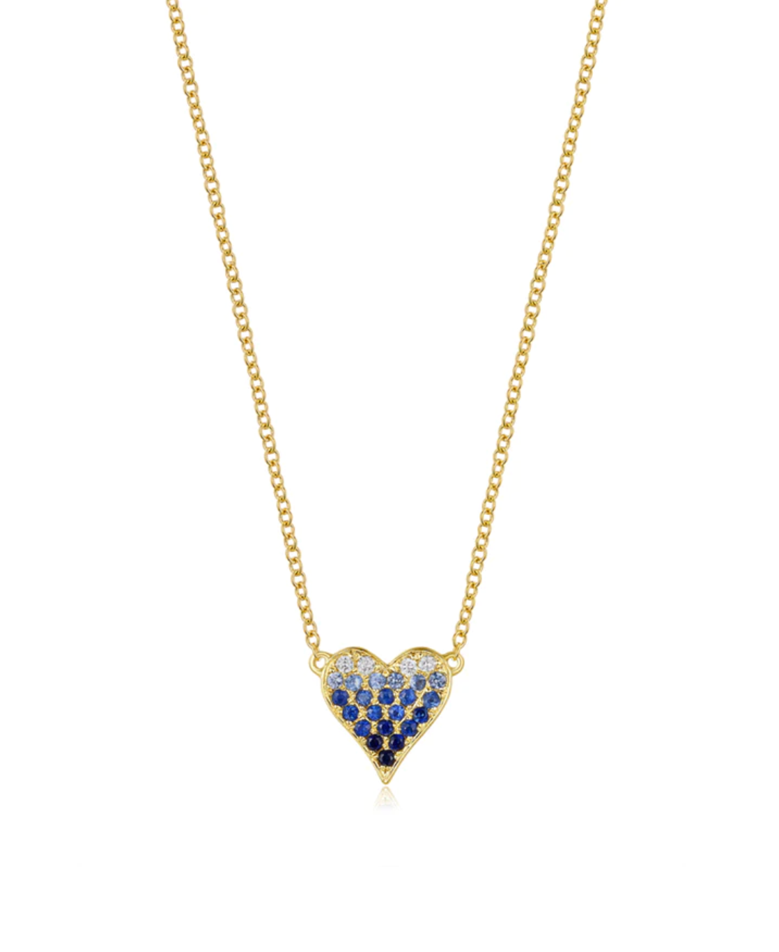 14KY Small Ombre Blue Sapphire Heart Necklace
