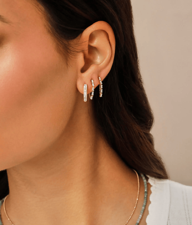 14KY Multi Diamond Baguette Chain Stud Earrings-Earrings-EF Collection-Susan Saffron Jewelry