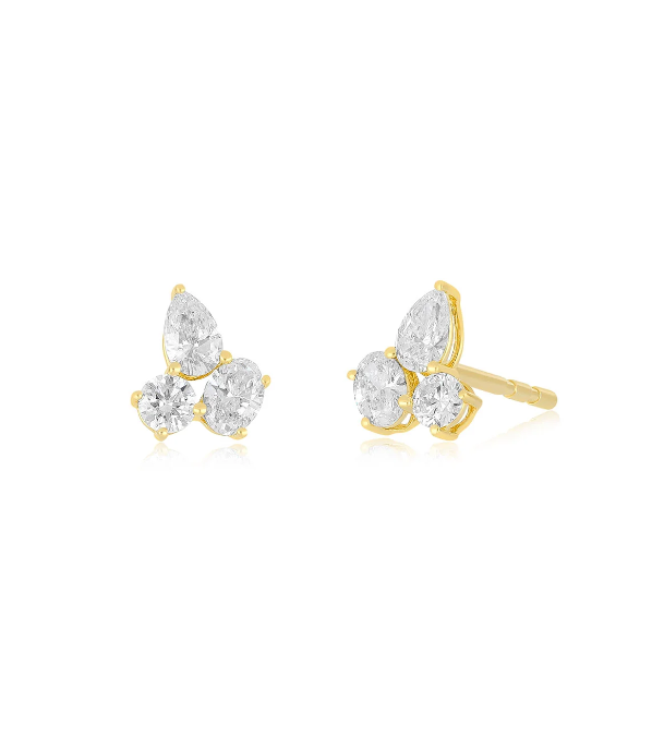14KY Triple Diamond Cluster Earrings