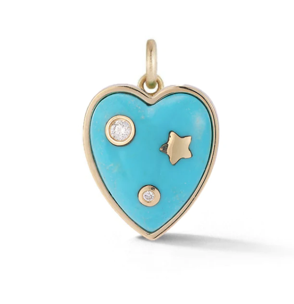 14KY Turquoise Anne Diamond Heart Charm
