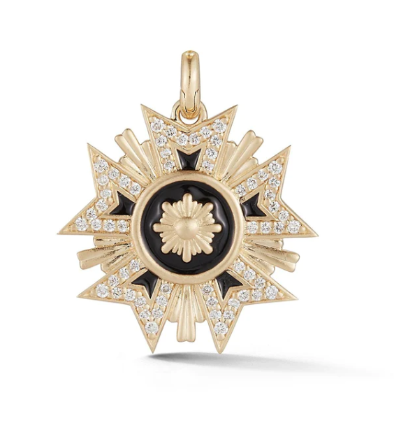 14KY Military Emblem Charm Black Enamel and Diamonds
