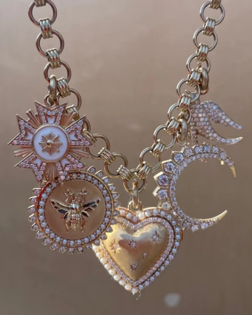 14KY Pearl and Diamond Minnie Bee Medallion-Charms-Storrow-Susan Saffron Jewelry