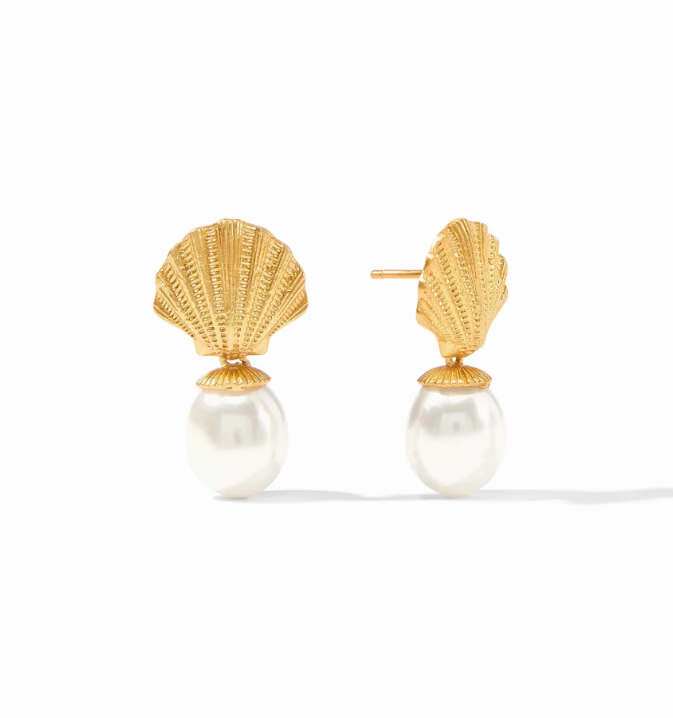 Sanibel Shell Pearl Drop Earrings